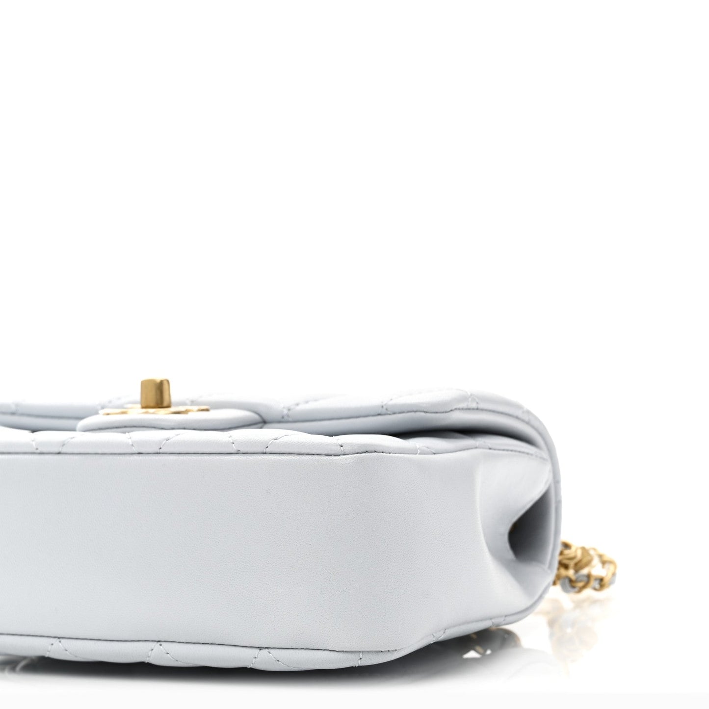 Shiny Lambskin Quilted Pearl Twist Mini Square Flap Light Blue