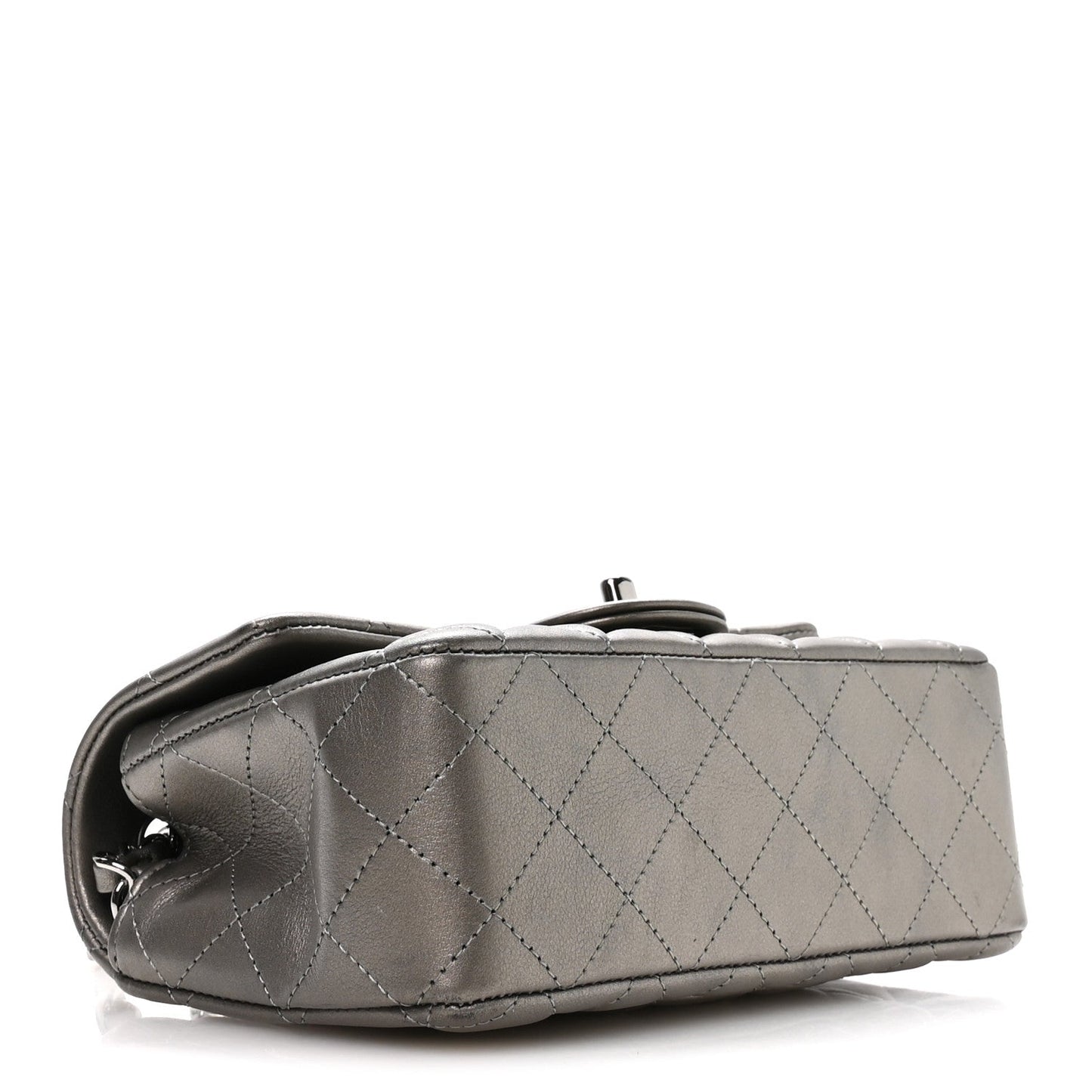 Metallic Lambskin Quilted Mini Rectangular Flap Silver