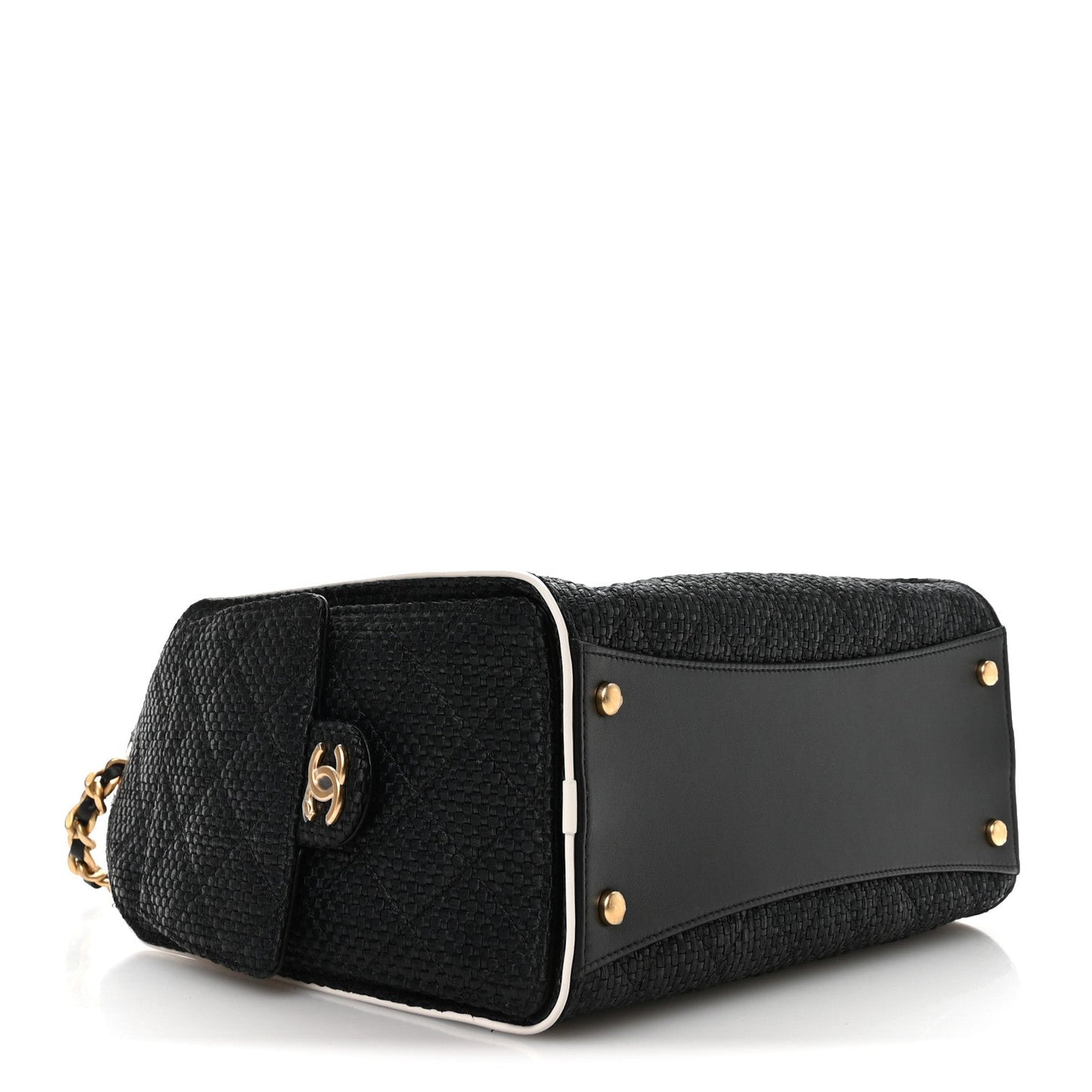 Braided Raffia Calfskin Small Chanel 25 Handbag Black White