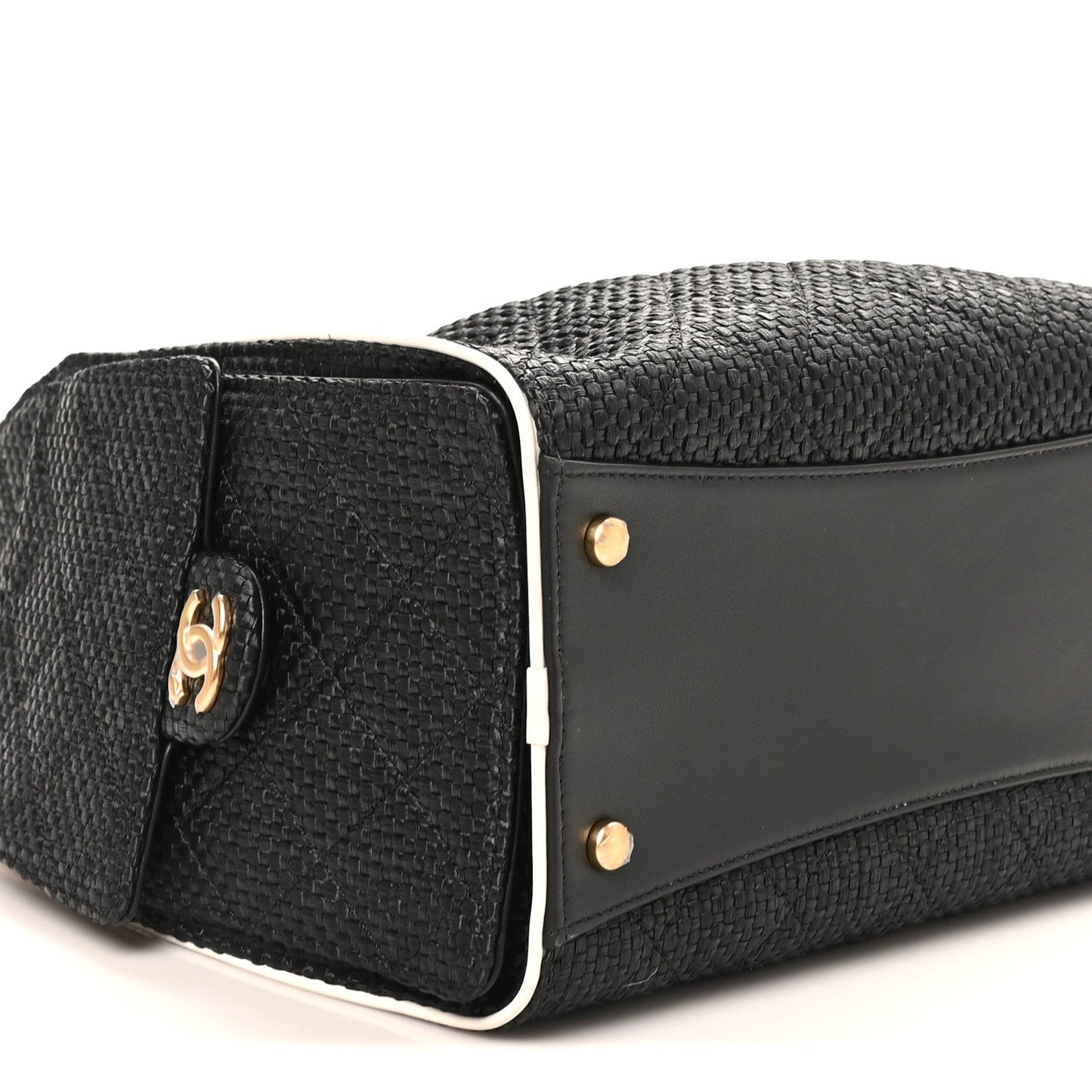 Braided Raffia Calfskin Quilted Small Chanel 25 Handbag Black White
