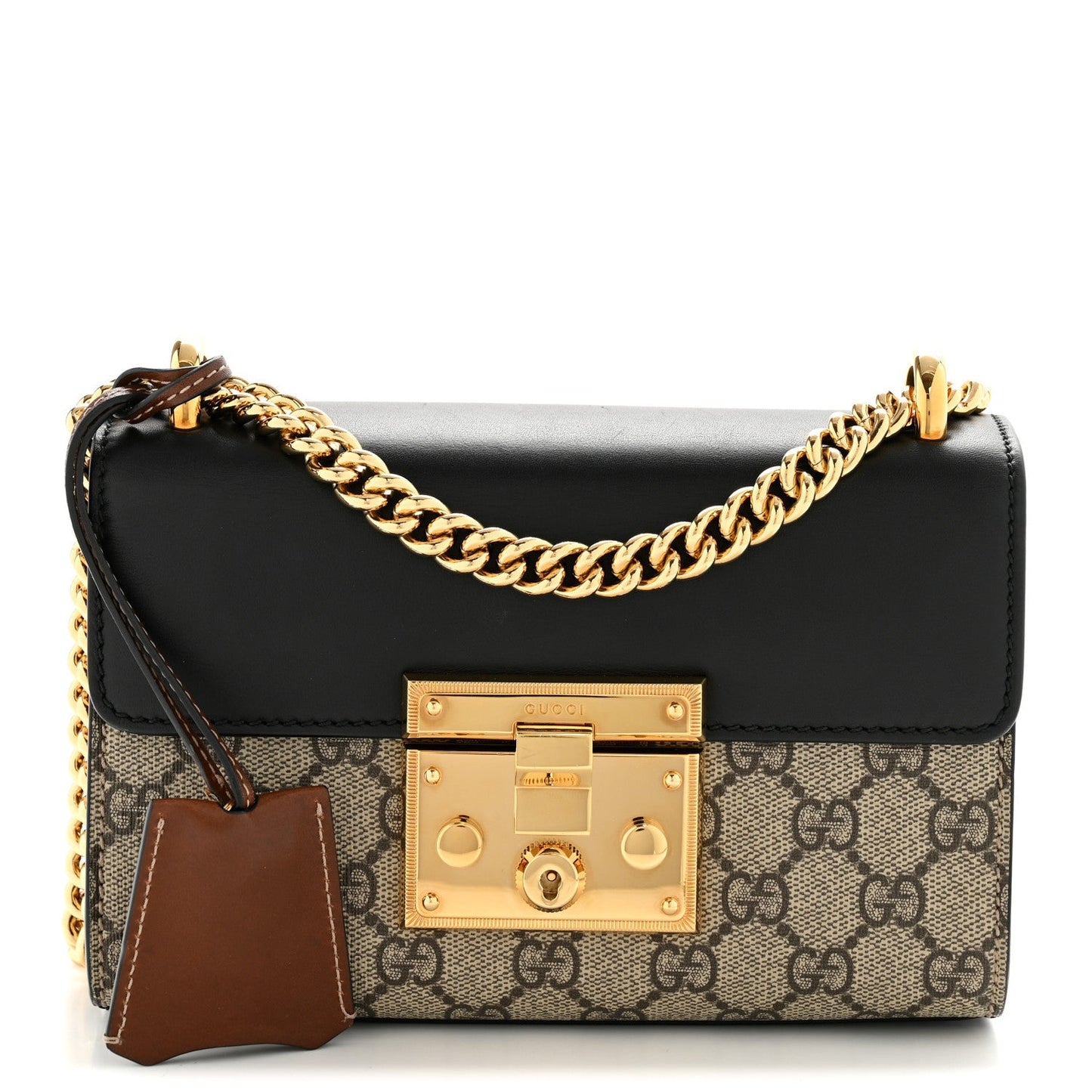GG Supreme Monogram Calfskin Small Padlock Shoulder Bag Beige Black Cuir