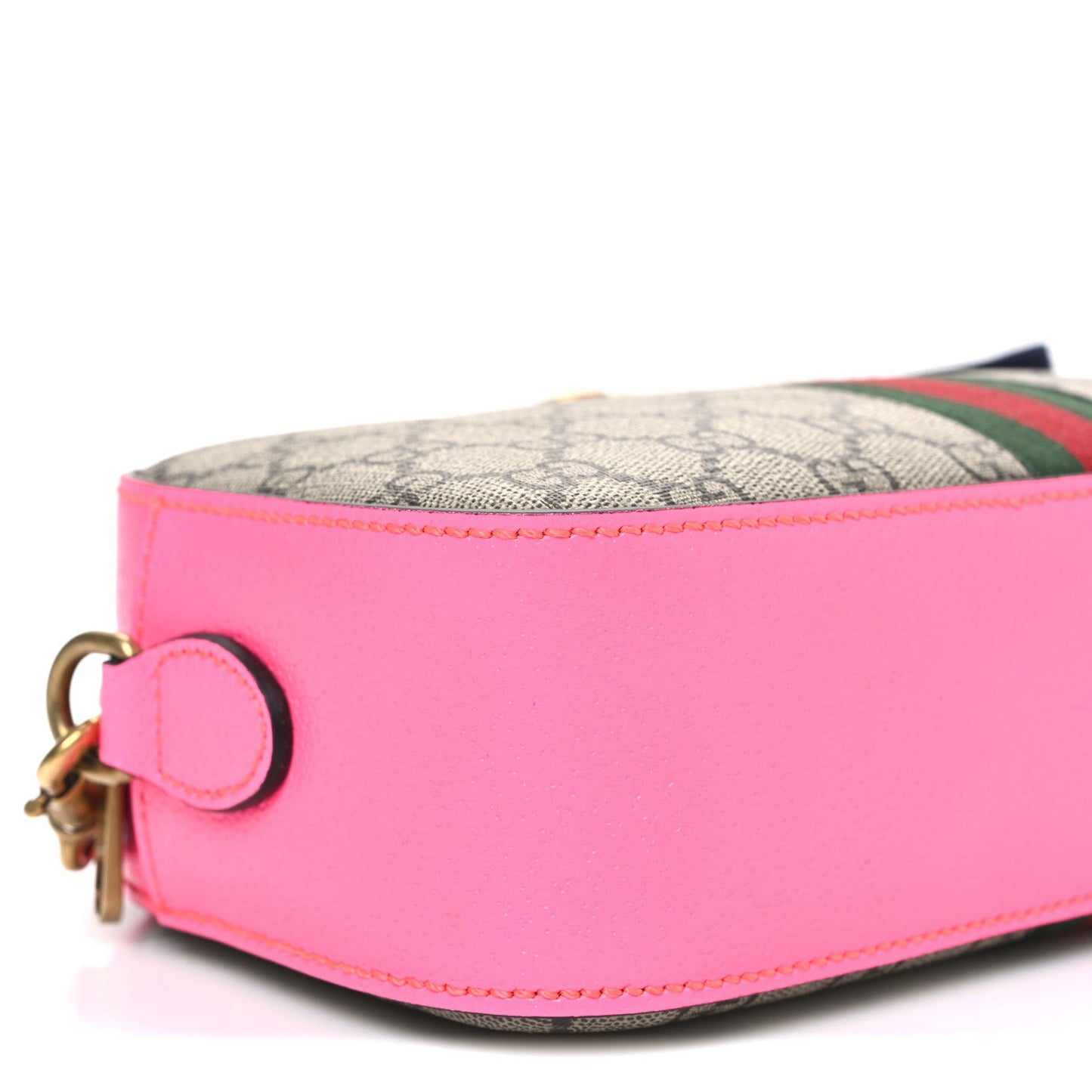 GG Supreme Monogram Textured Dollar Calfskin Web Ophidia Small Crossbody Bag Beige Ebony Fuchsia