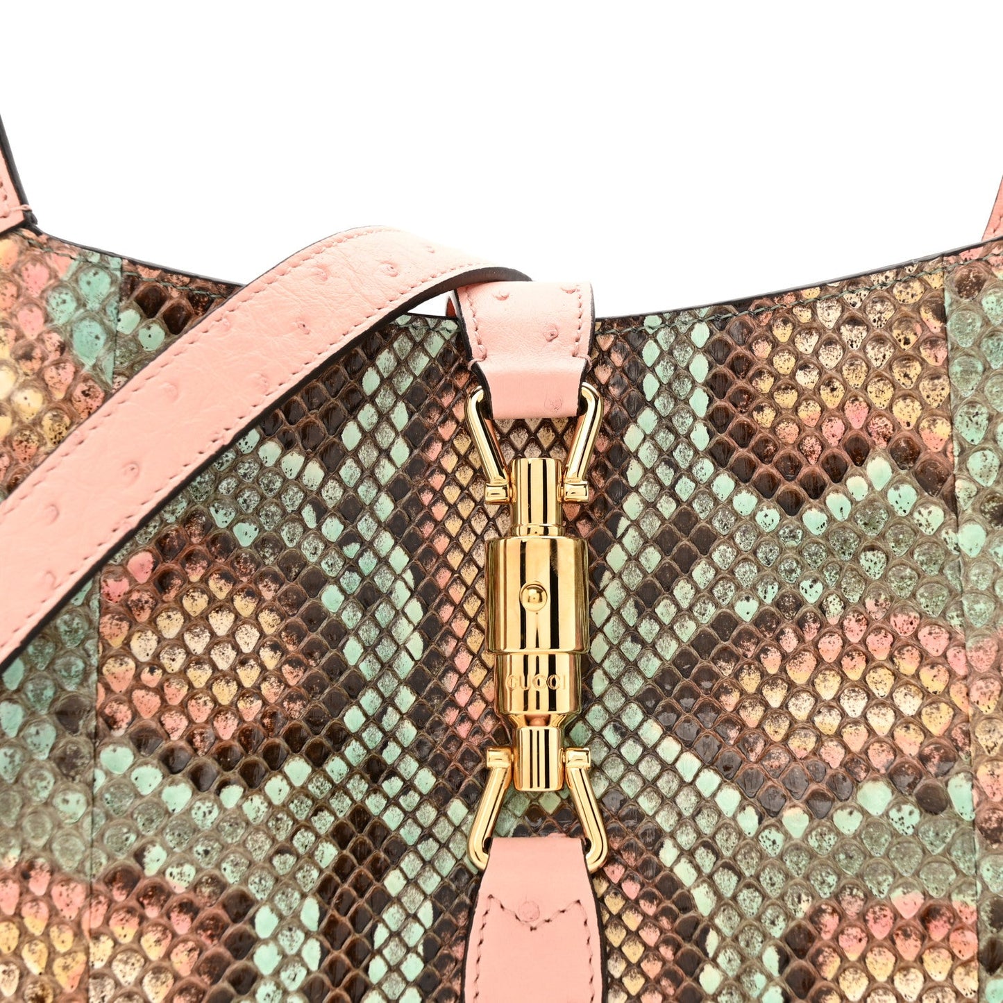 Snakeskin Ostrich Calfskin Small Jackie 1961 Hobo Pink Multicolor