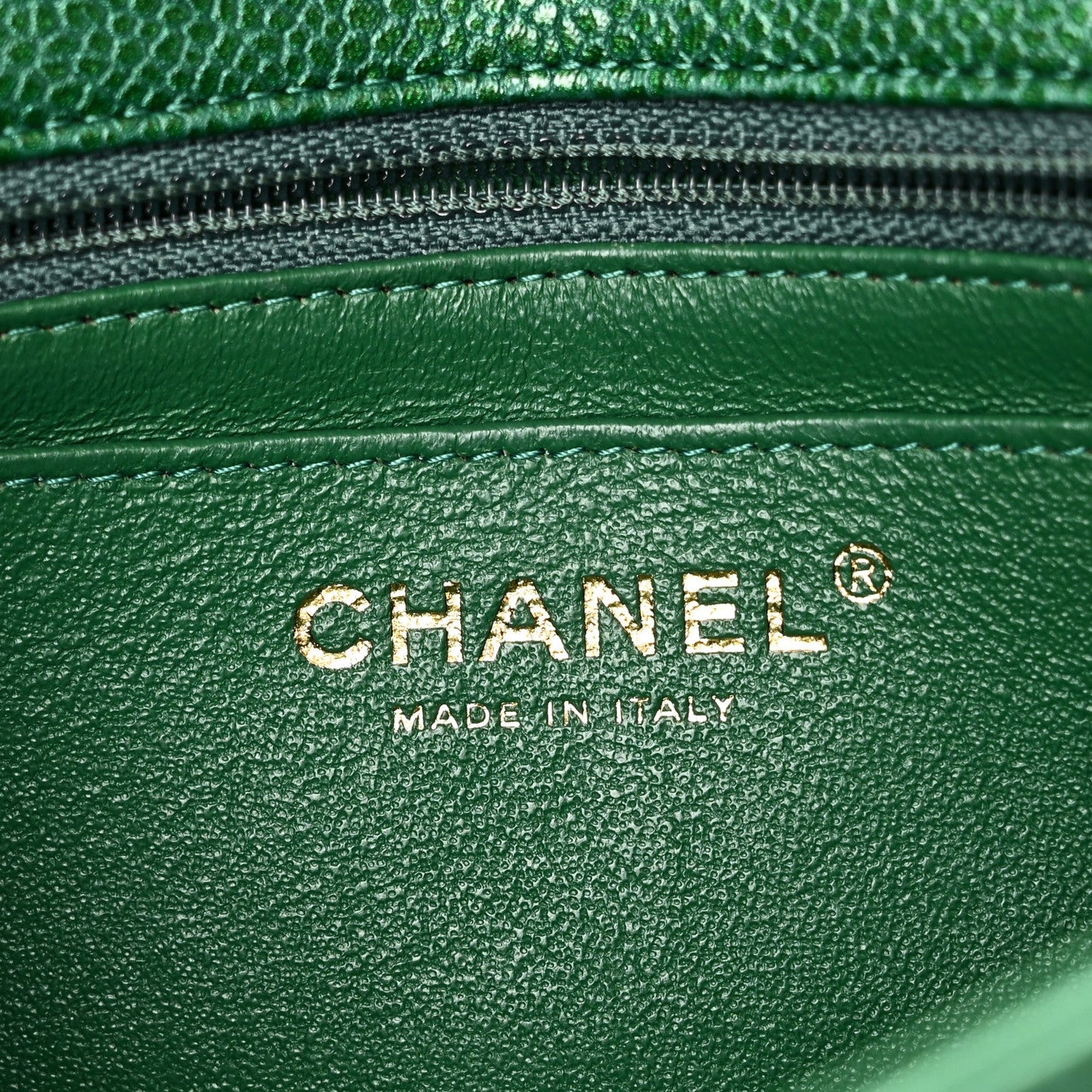 Metallic Caviar Quilted Mini Rectangular Flap Green