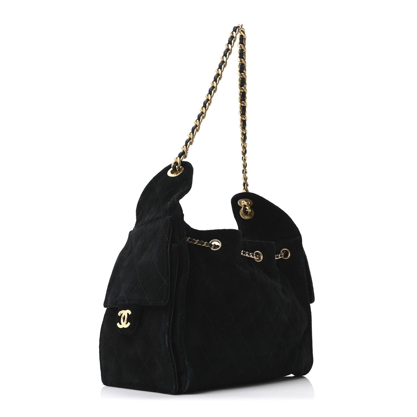 Suede Quilted Small Chanel 25 Handbag Black