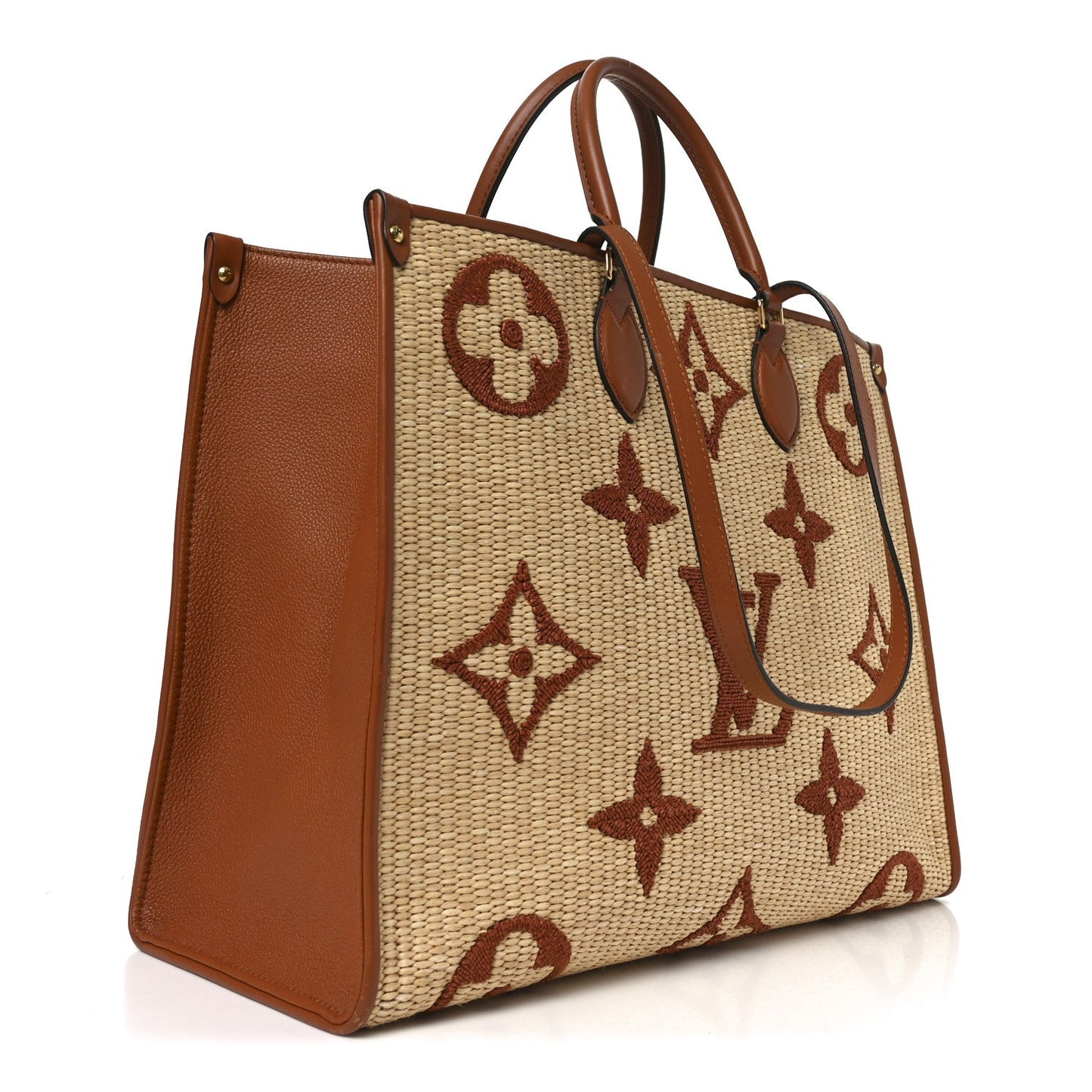 Raffia Calfskin Monogram Giant Onthego GM Tan
