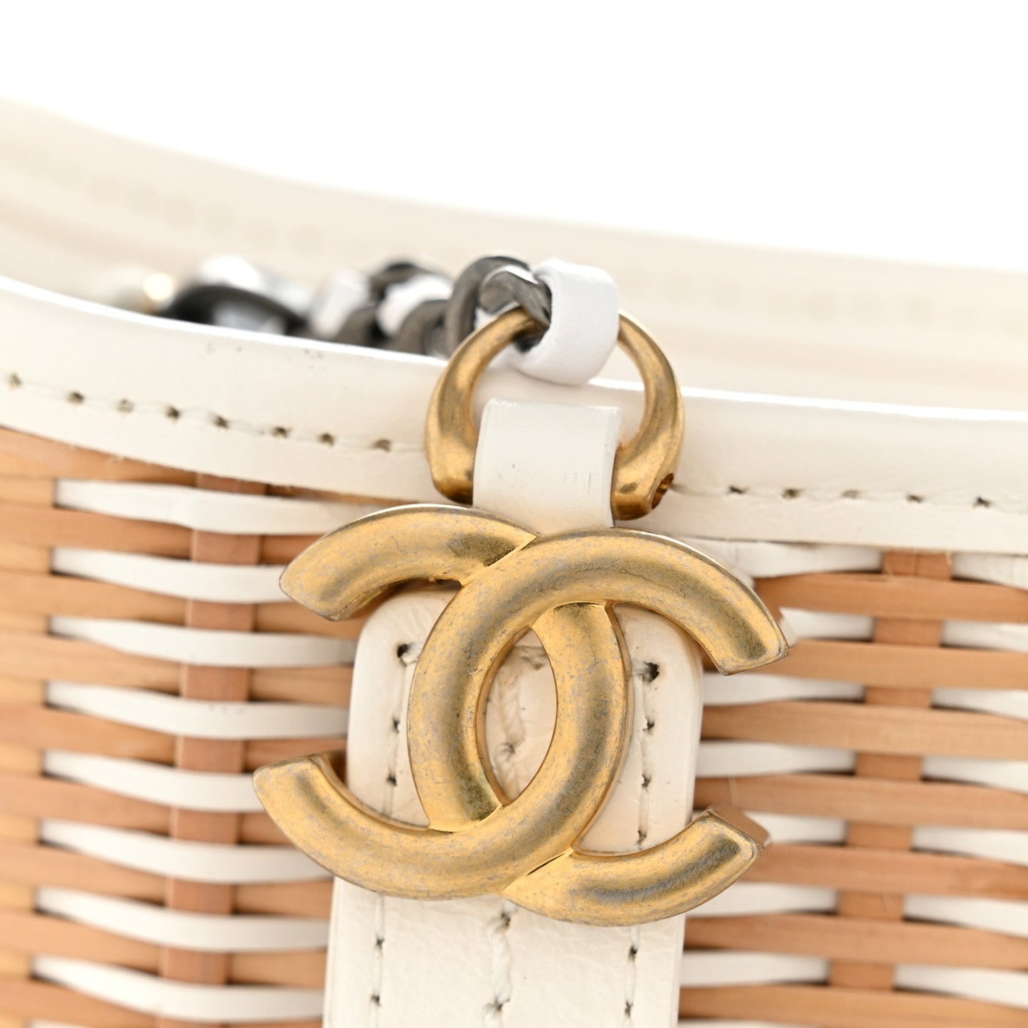 Rattan Calfskin Small Gabrielle Hobo Beige Ivory