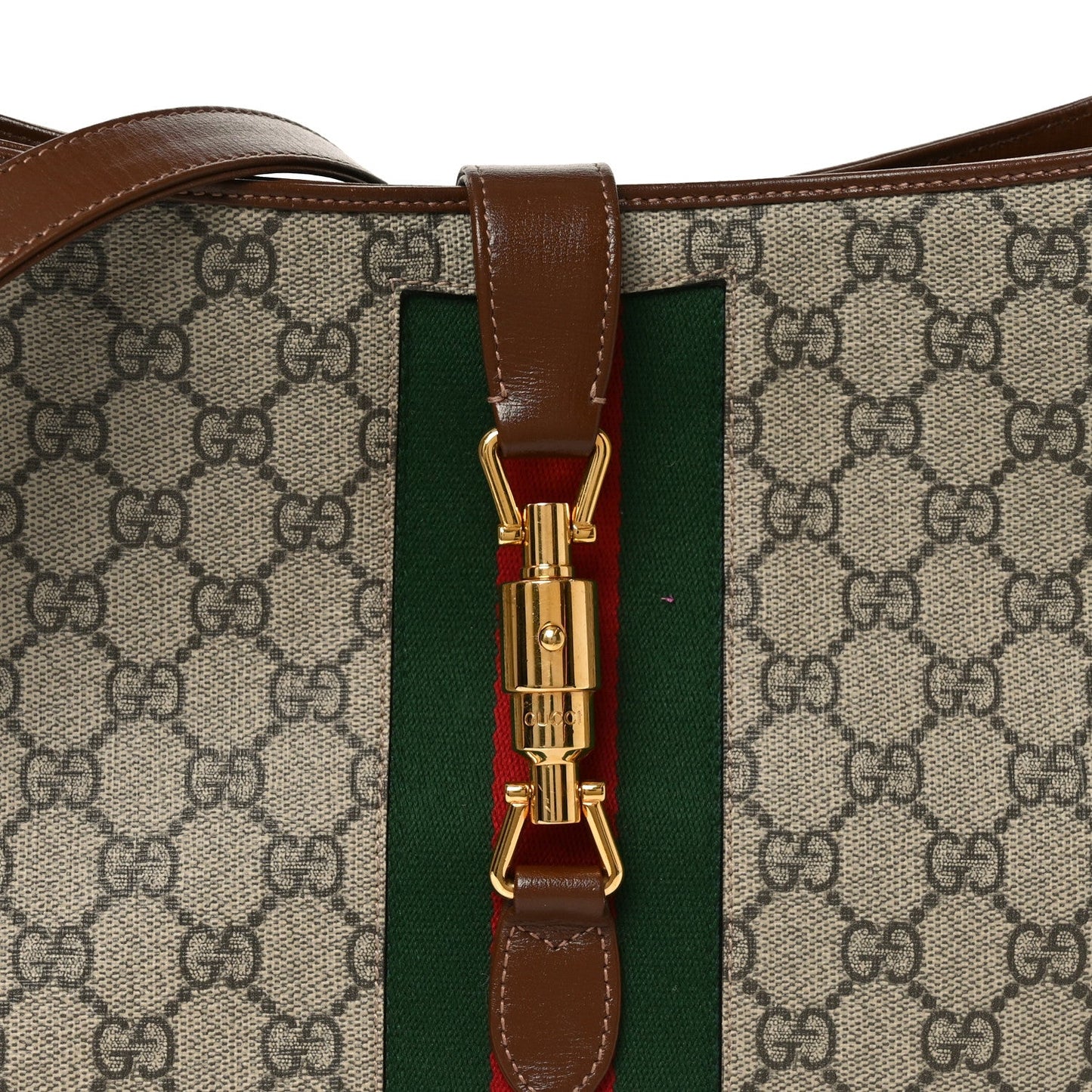 GG Supreme Monogram Azalea Calfskin Web Medium Jackie 1961 Hobo Beige Ebony Brown Sugar