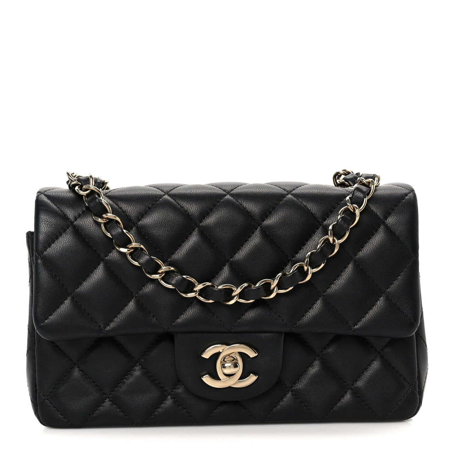 Lambskin Quilted Mini Rectangular Flap Black