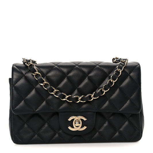 Lambskin Quilted Mini Rectangular Flap Black