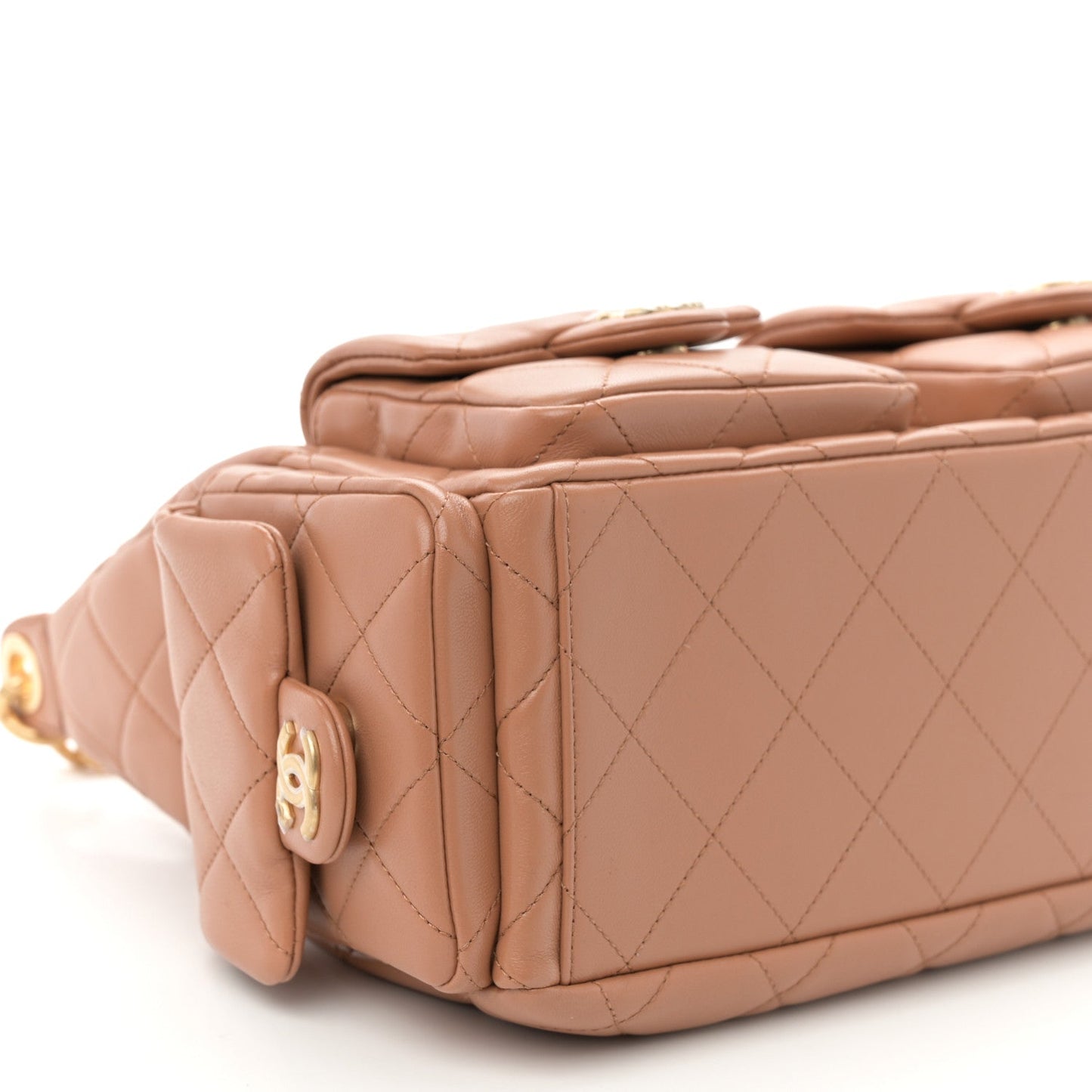 Shiny Lambskin Quilted Trendy Pockets Hobo Brown