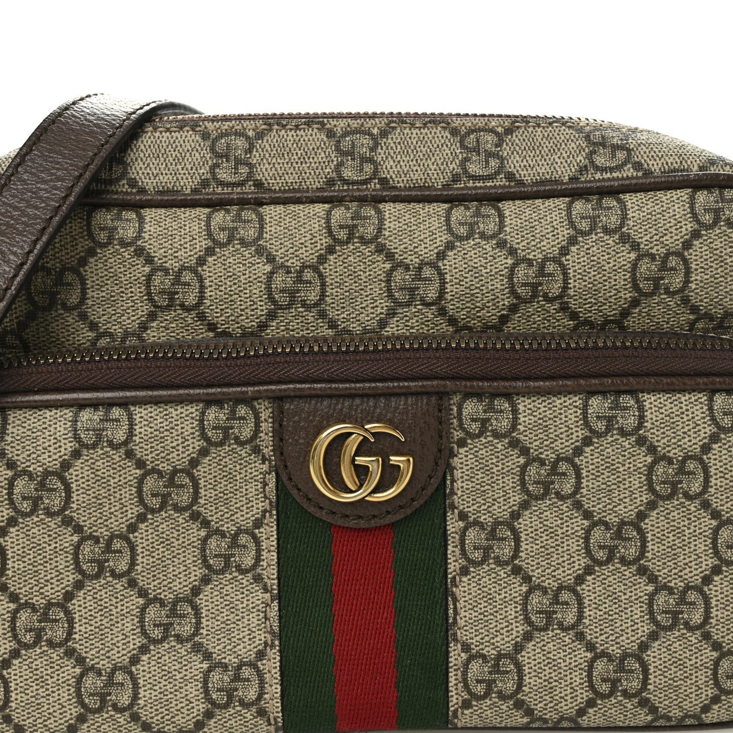 GG Supreme Monogram Textured Dollar Calfskin Web Small Ophidia Convertible Shoulder Bag Beige Ebony New Acero