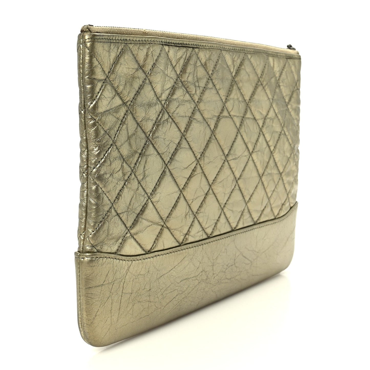 Metallic Aged Calfskin Quilted Medium Gabrielle Cosmetic Case  Gold