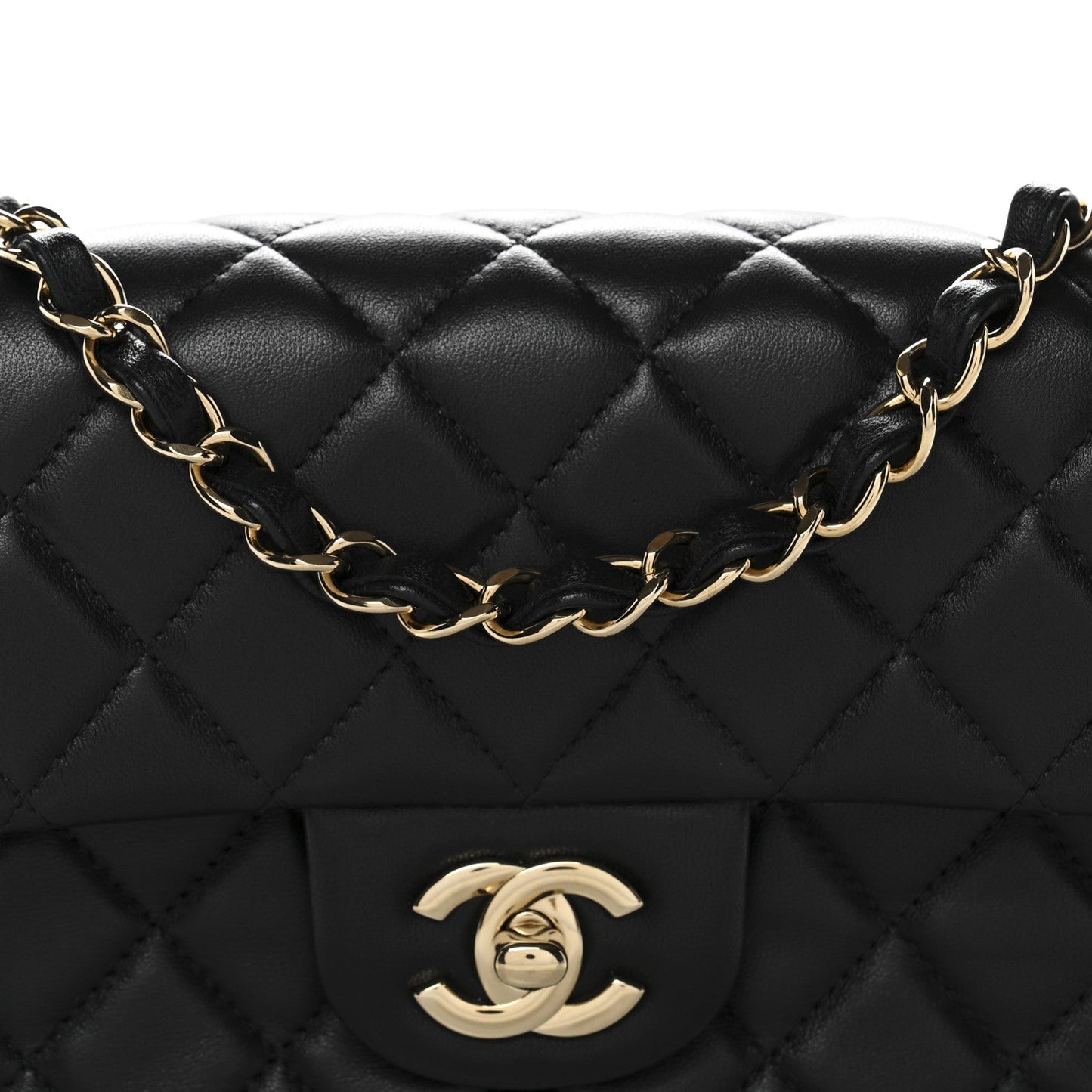 Lambskin Quilted Mini Rectangular Flap Black