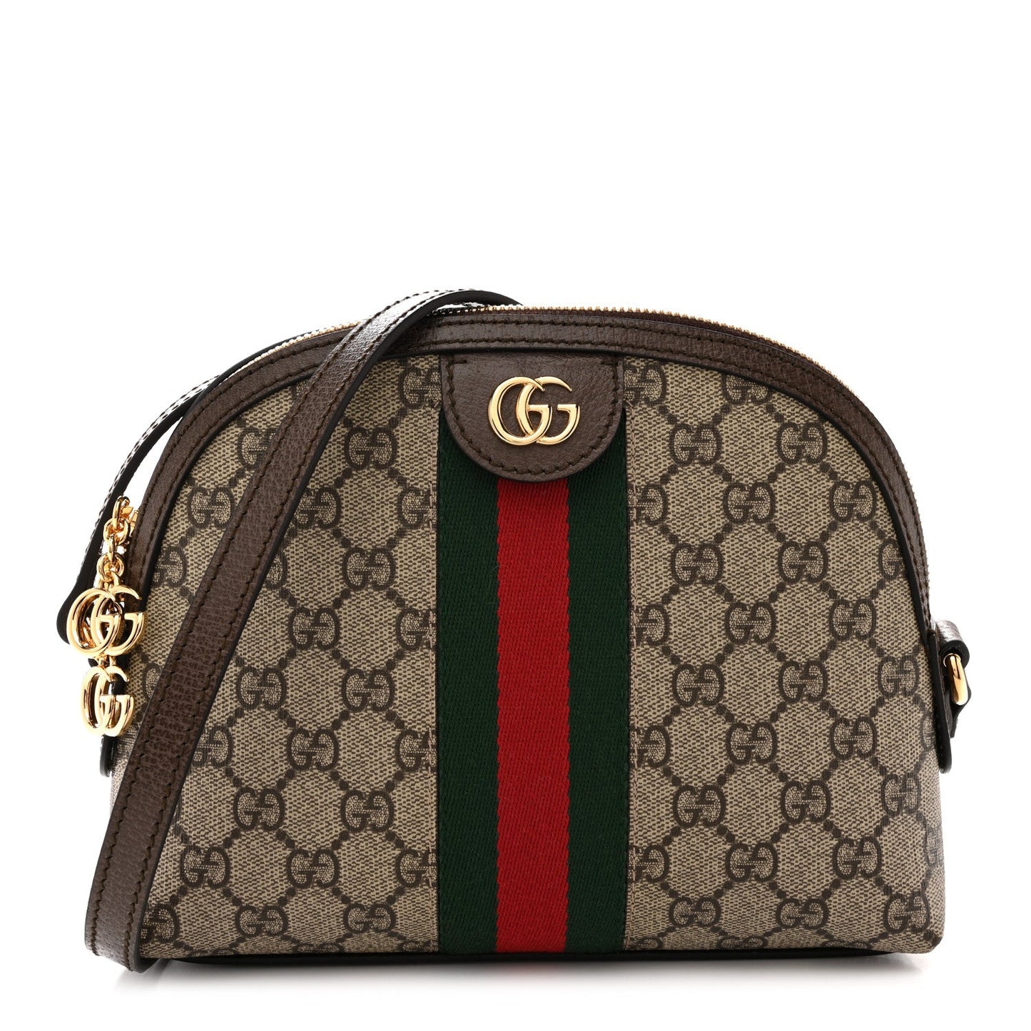 GG Supreme Monogram Textured Dollar Calfskin Web Small Ophidia Dome Shoulder Bag Beige Ebony New Acero
