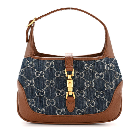 New Denim GG Monogram Calfskin Mini Jackie 1961 Hobo Blue Tea Cuir