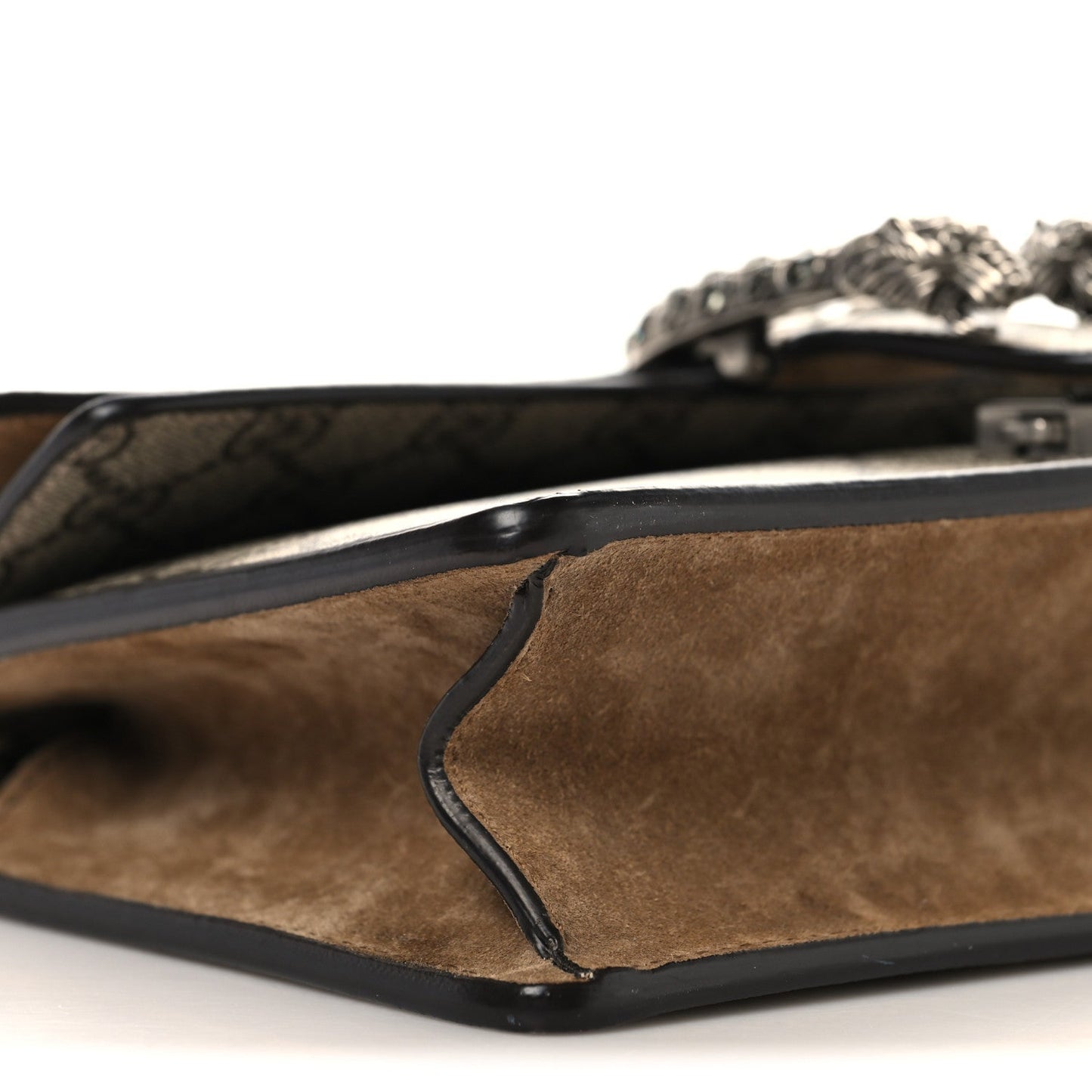 GG Supreme Monogram Suede Crystal Small Dionysus Shoulder Bag Beige Ebony Taupe