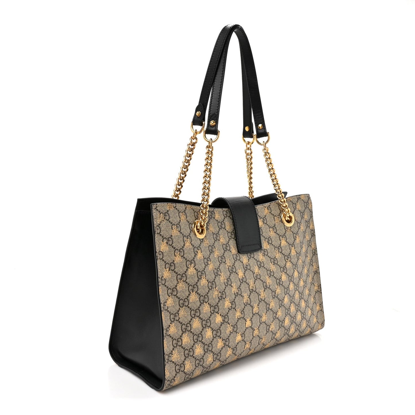 GG Supreme Monogram Bees Medium Padlock Tote Beige Oro Black