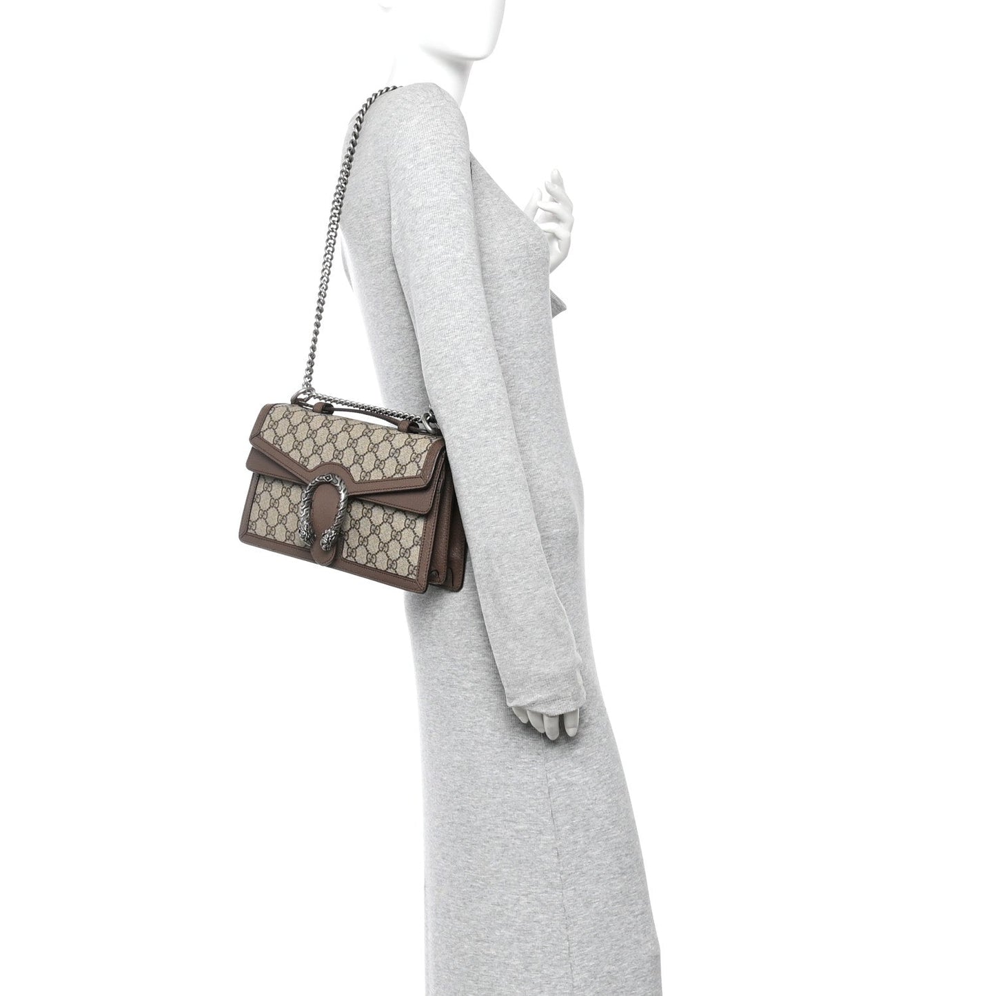 GG Supreme Monogram Textured Dollar Calfskin Top Handle Dionysus Shoulder Bag Beige Ebony New Acero