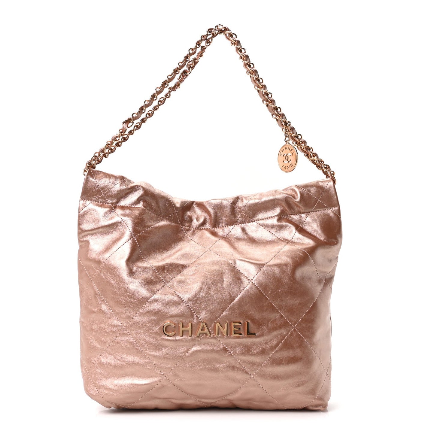 Metallic Calfskin Quilted Small Chanel 22 Pink