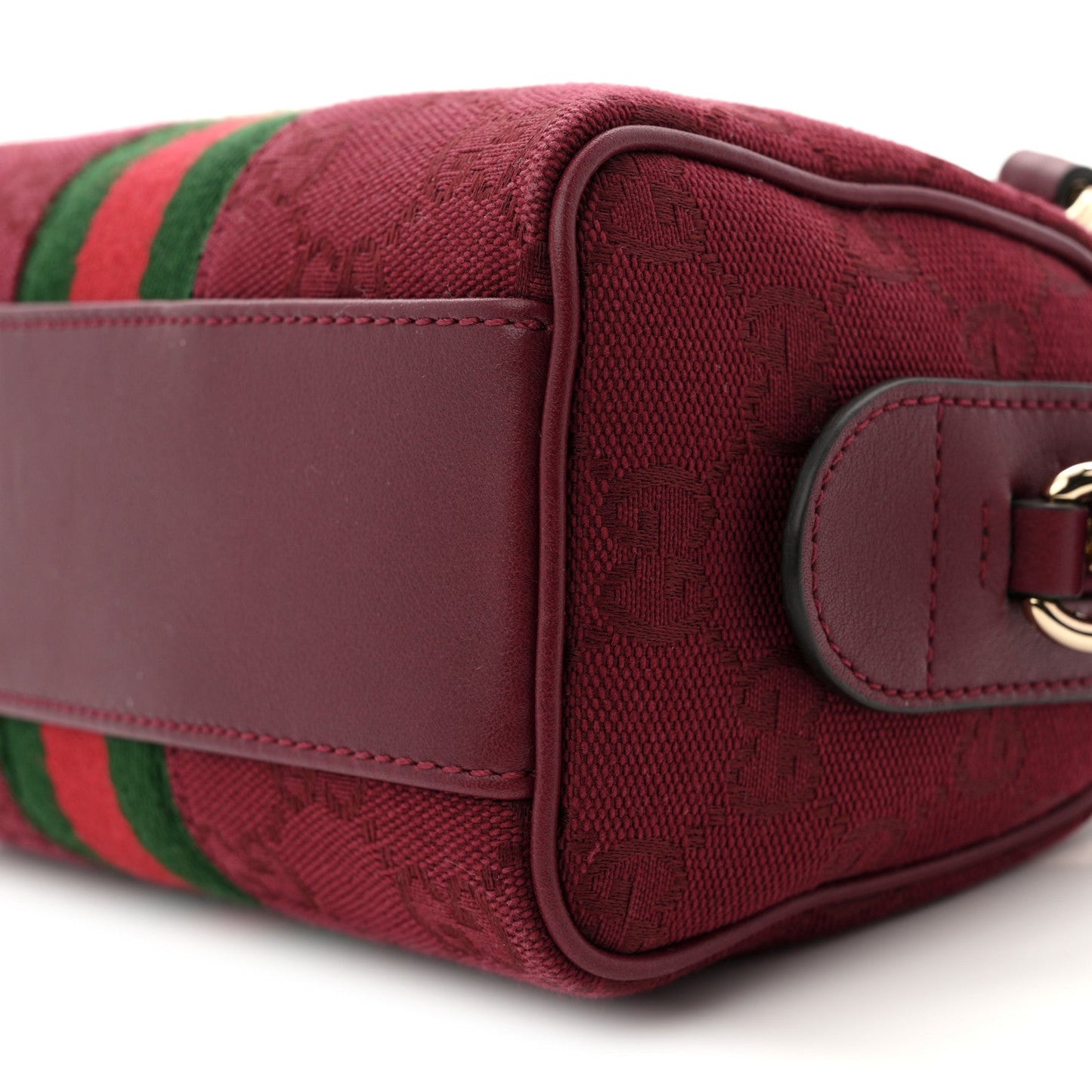 GG Supreme Monogram Textured Dollar Calfskin Web Super Mini Ophidia Top Handle Bowler Bag Rosso Ancora