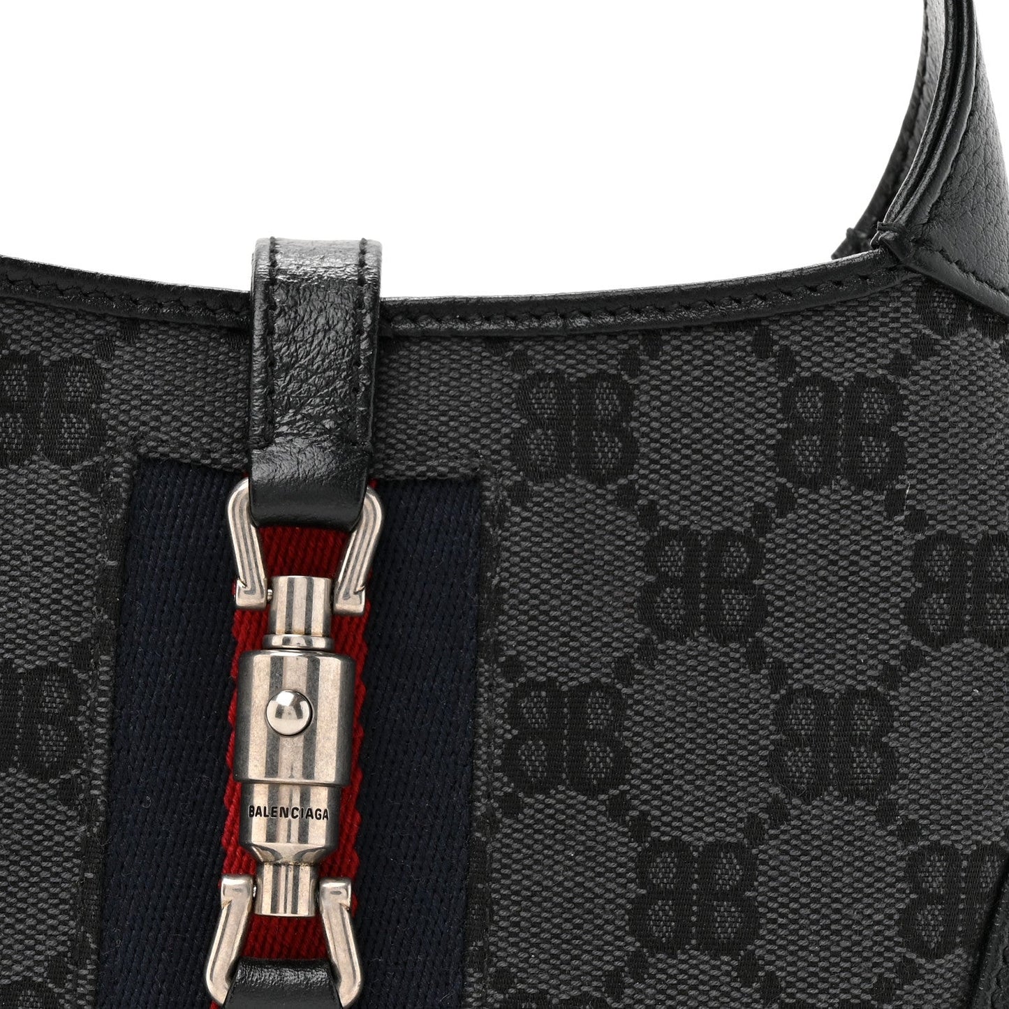 X BALENCIAGA BB Monogram Calfskin Web Mini Jackie 1961 Hobo Black