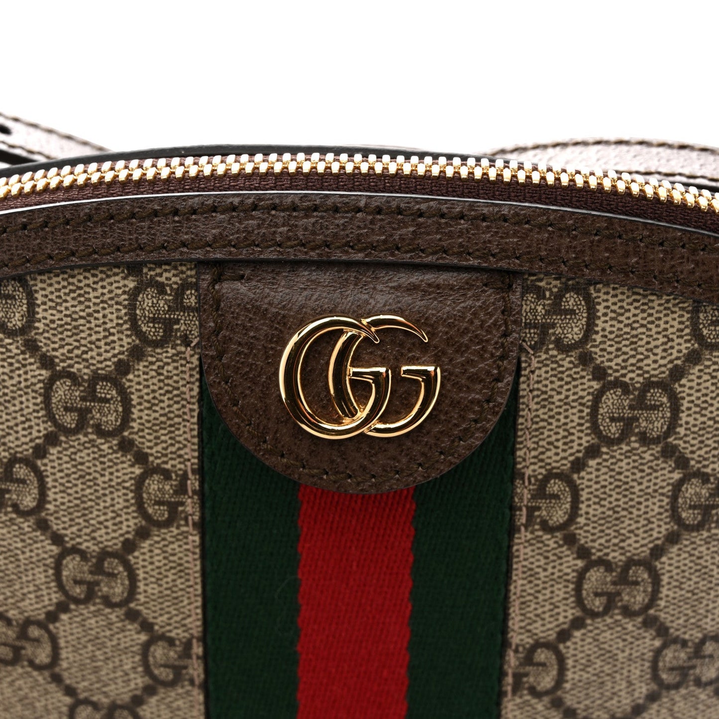 GG Supreme Monogram Textured Dollar Calfskin Web Small Ophidia Dome Shoulder Bag Beige Ebony New Acero