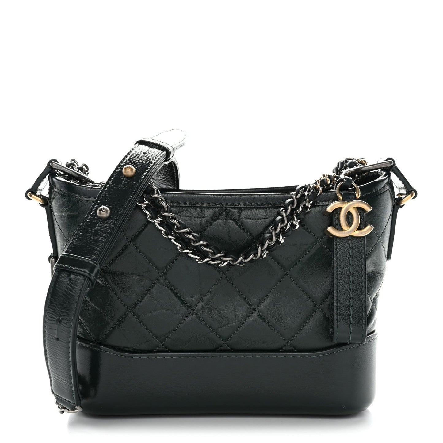 Aged Calfskin Quilted Small Gabrielle Hobo Dark Green