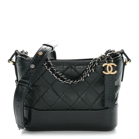 Aged Calfskin Quilted Small Gabrielle Hobo Dark Green
