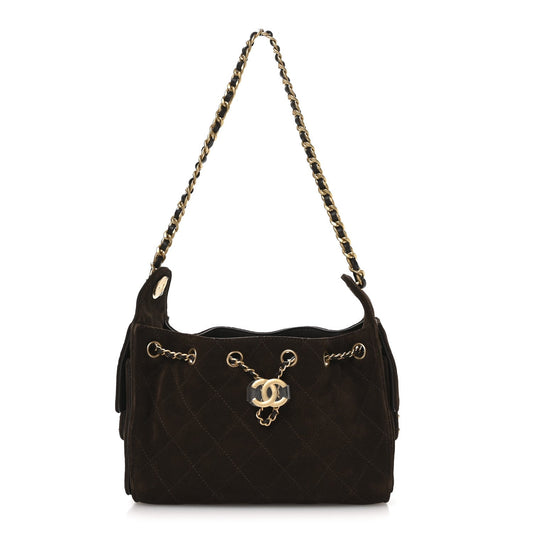 Suede Quilted Mini Chanel 25 Handbag Dark Brown
