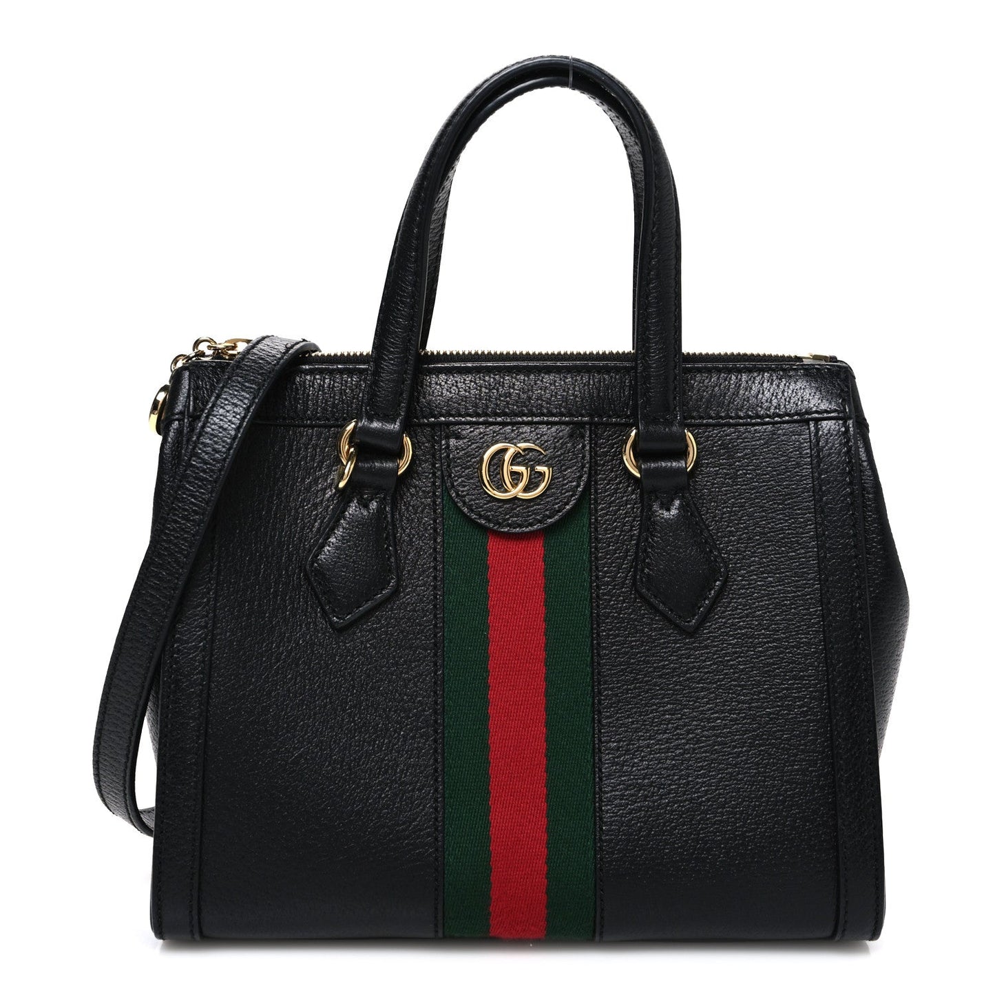 Textured Calfskin Web Small Ophidia Tote Bag Black