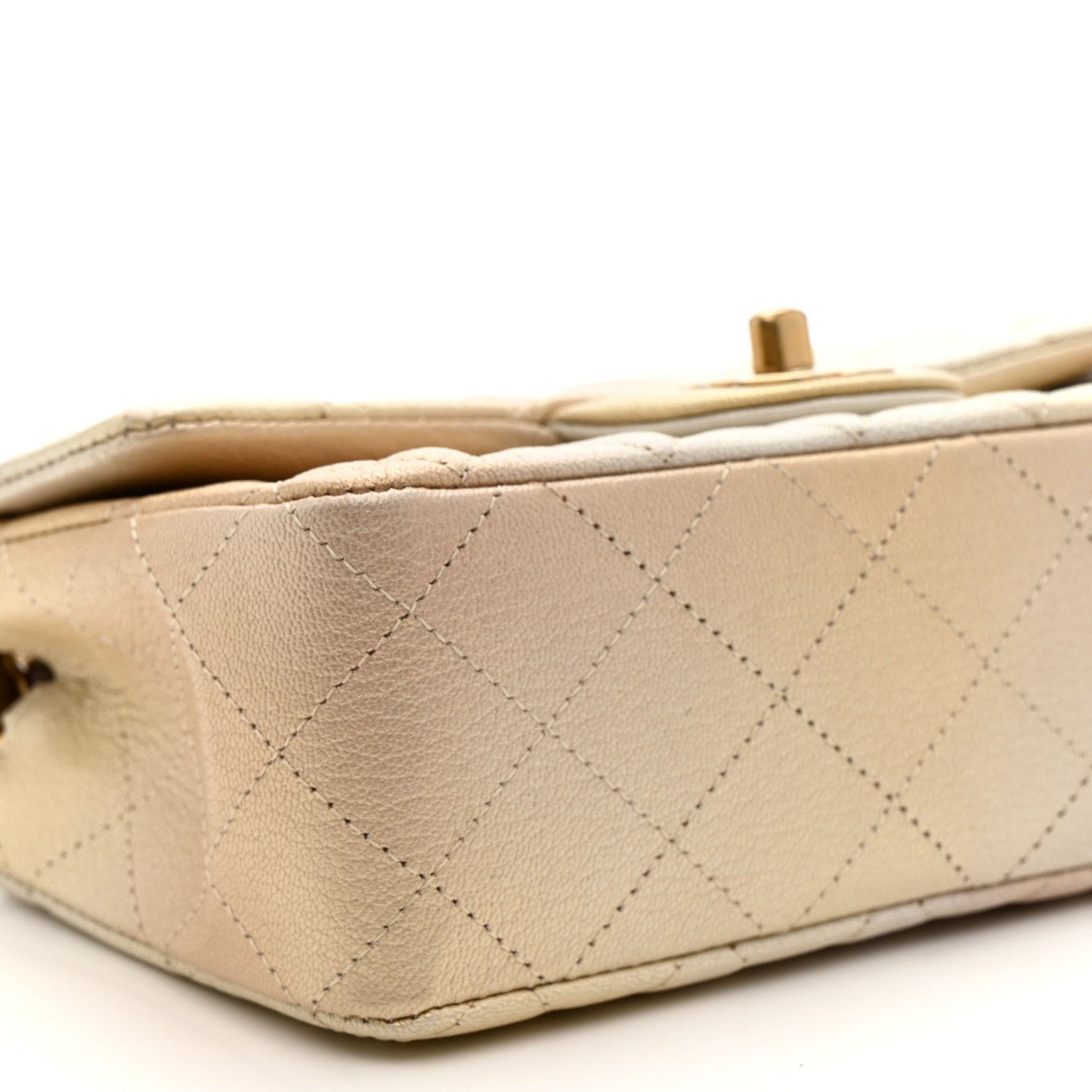Metallic Goatskin Quilted Mini Rectangular Flap Gold