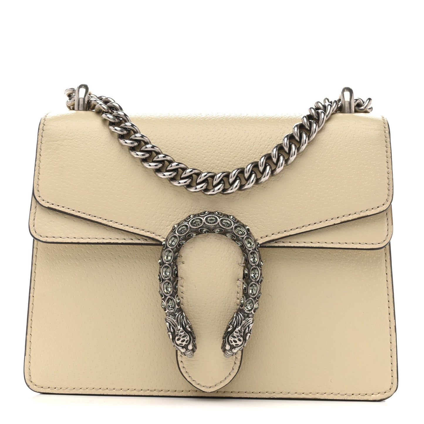 Textured Calfskin Crystal Mini Dionysus Shoulder Bag Mystic White