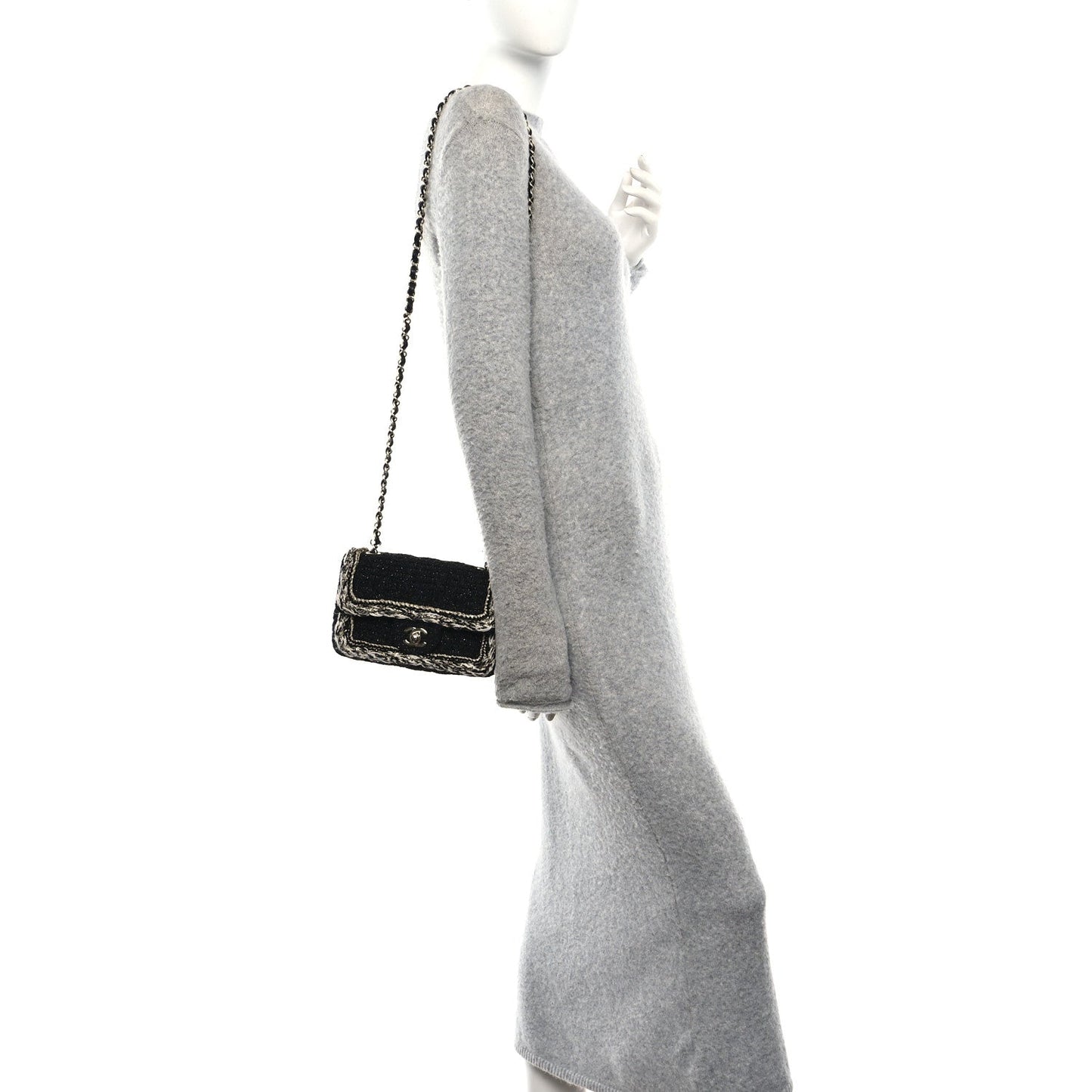 Tweed Braided Mini Rectangular Flap Black