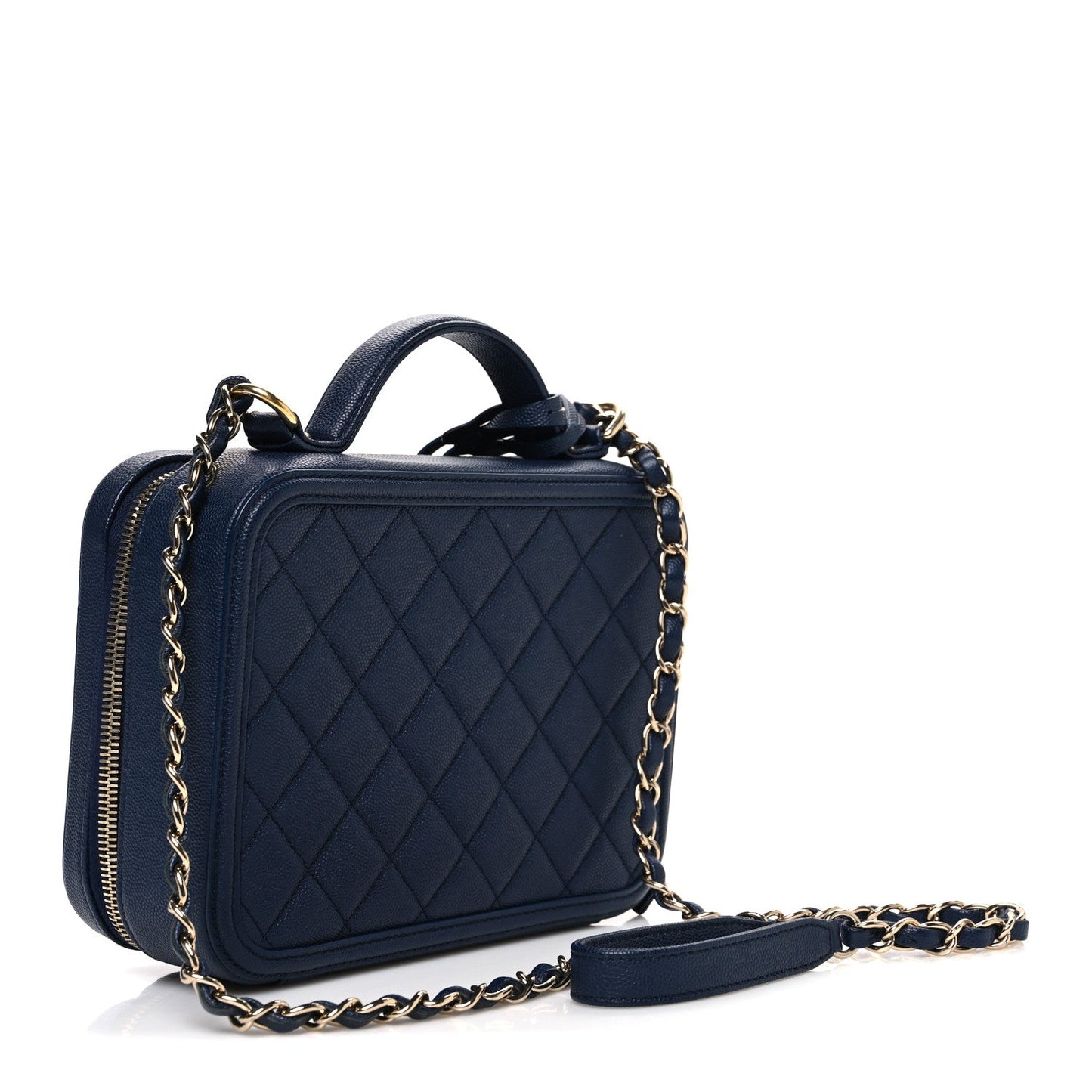 Caviar Quilted Medium CC Filigree Vanity Case Navy