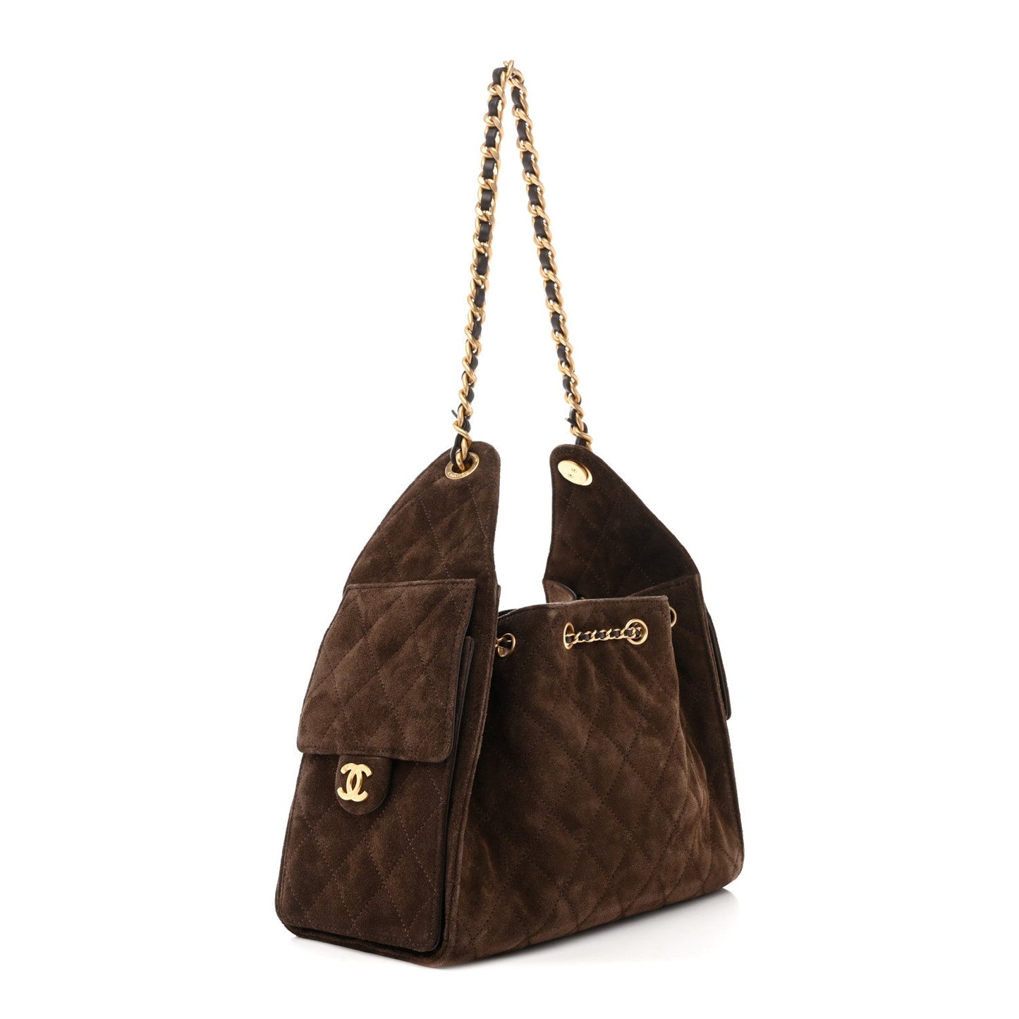 Suede Quilted Small Chanel 25 Handbag Dark Brown