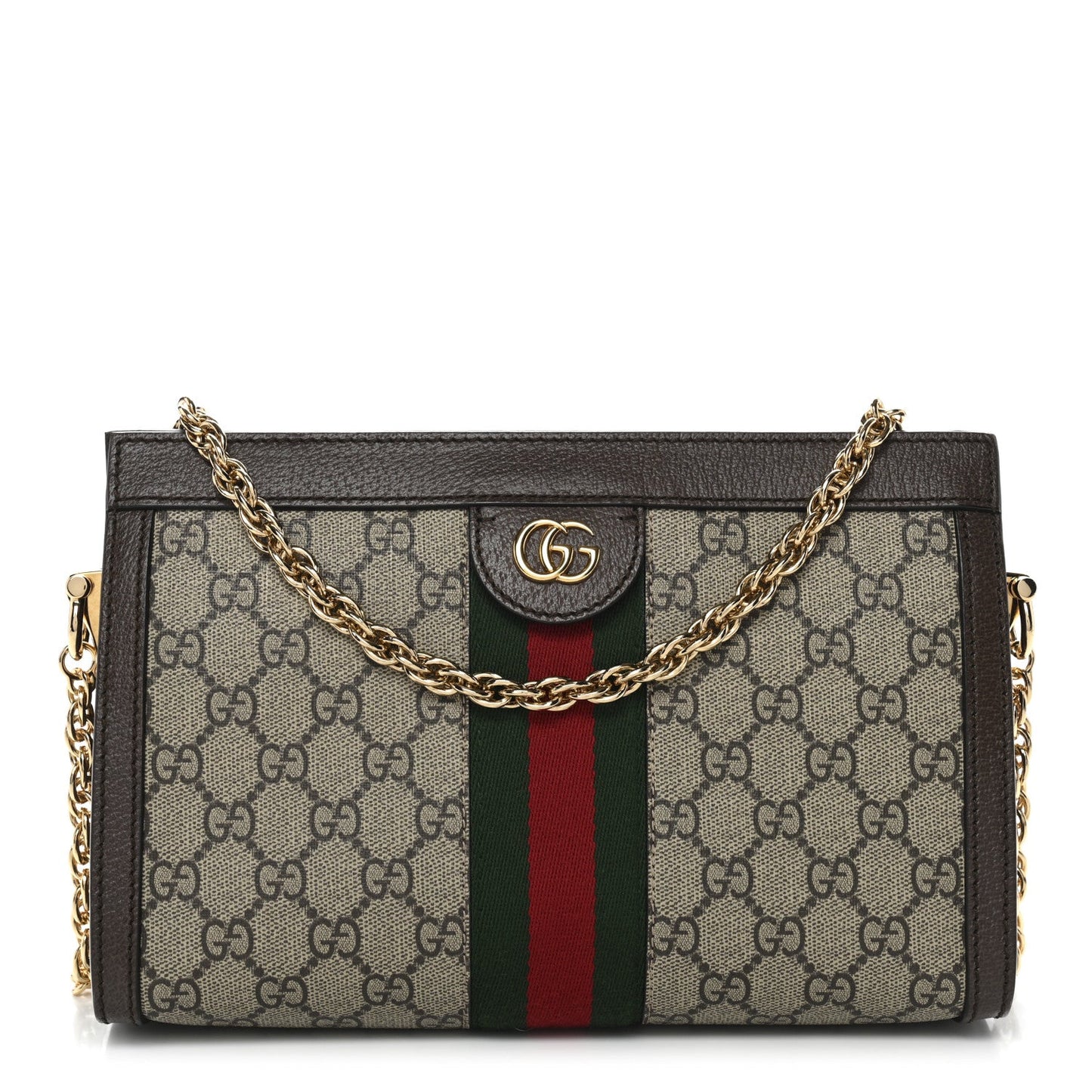 GG Supreme Monogram Web Small Ophidia Chain Shoulder Bag Brown