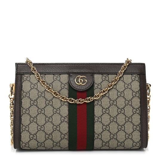 GG Supreme Monogram Web Small Ophidia Chain Shoulder Bag Brown