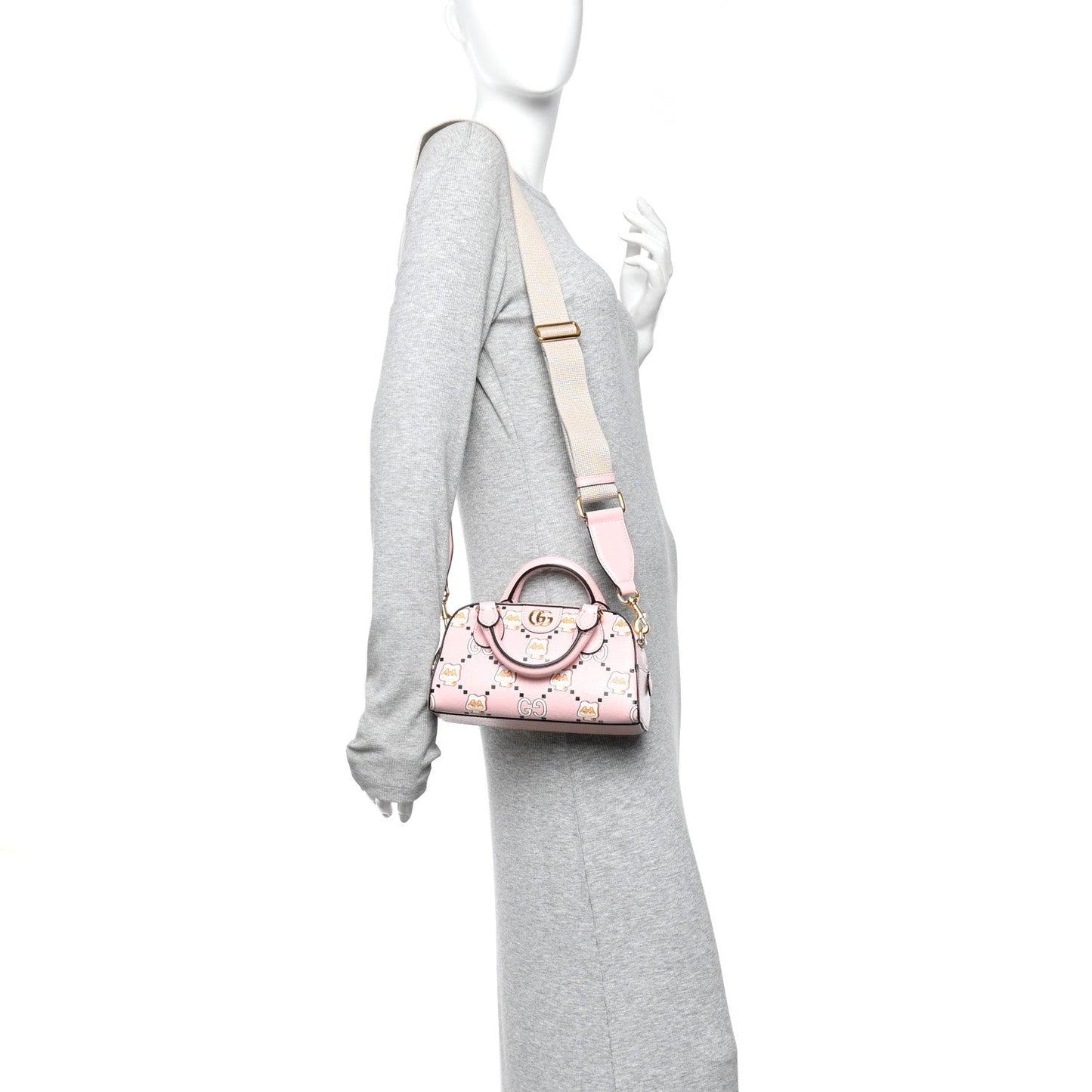 X PIKARAR Textured Dollar Calfskin Animal Print Mini Ophidia Top Handle Bowler Bag Pink Multicolor