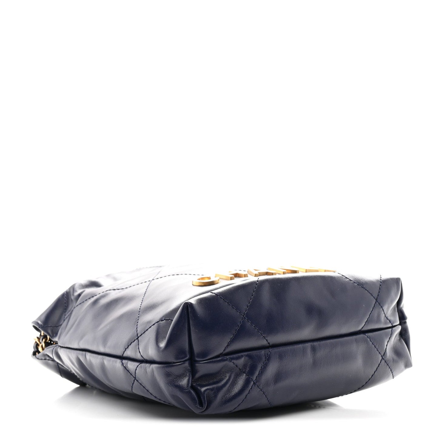 Shiny Calfskin Quilted Mini Chanel 22 Navy Blue