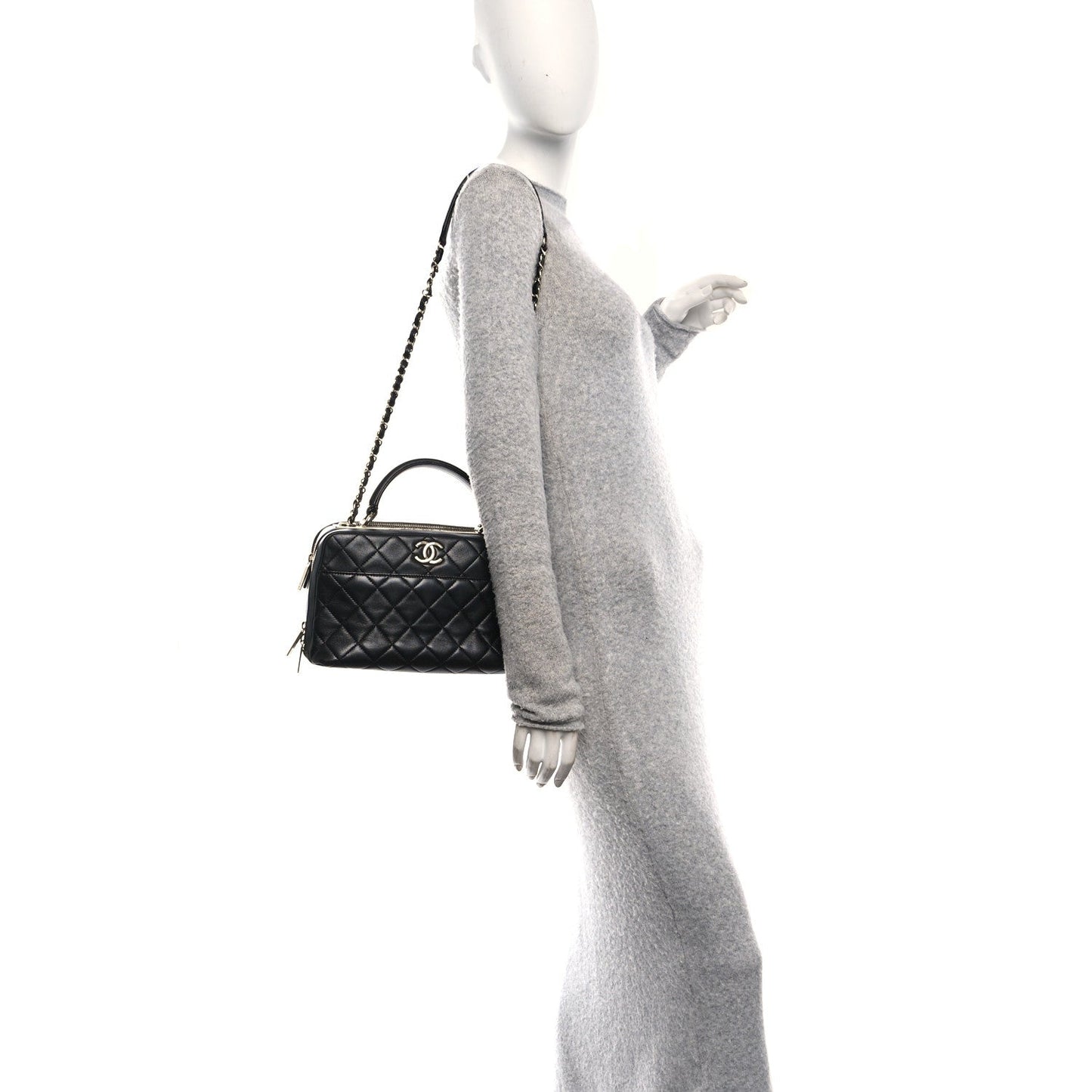 Lambskin Quilted Medium Trendy CC Bowling Bag Black
