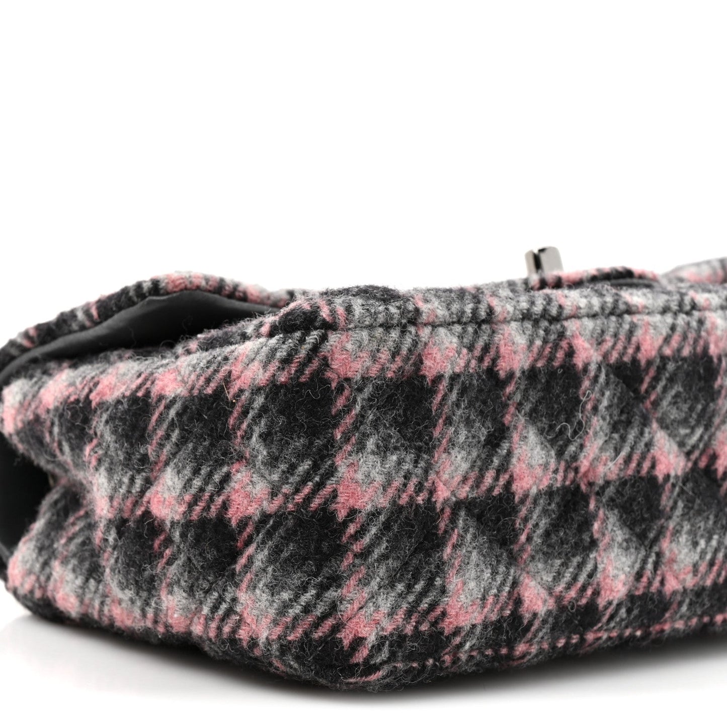 Wool Plaid Quilted Mini Rectangular Flap Pink Grey Multicolor