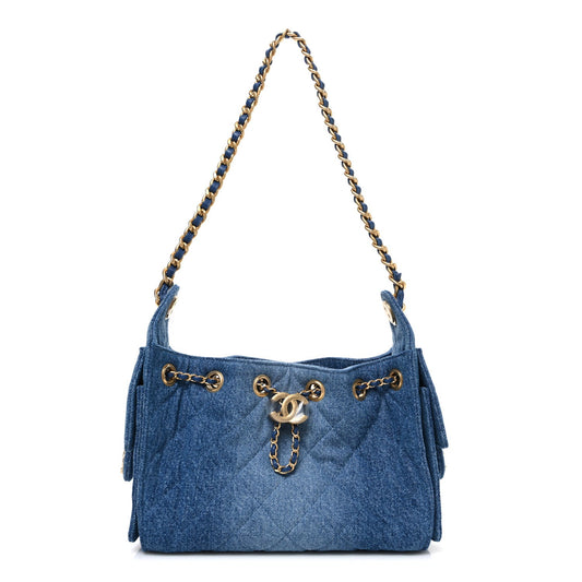 Washed Denim Quilted Mini Chanel 25 Handbag Blue