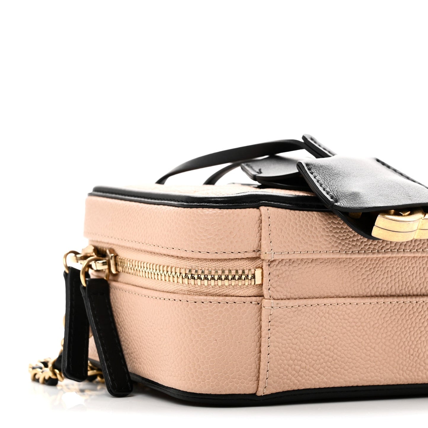 Caviar Quilted Small CC Filigree Vanity Case Beige Black