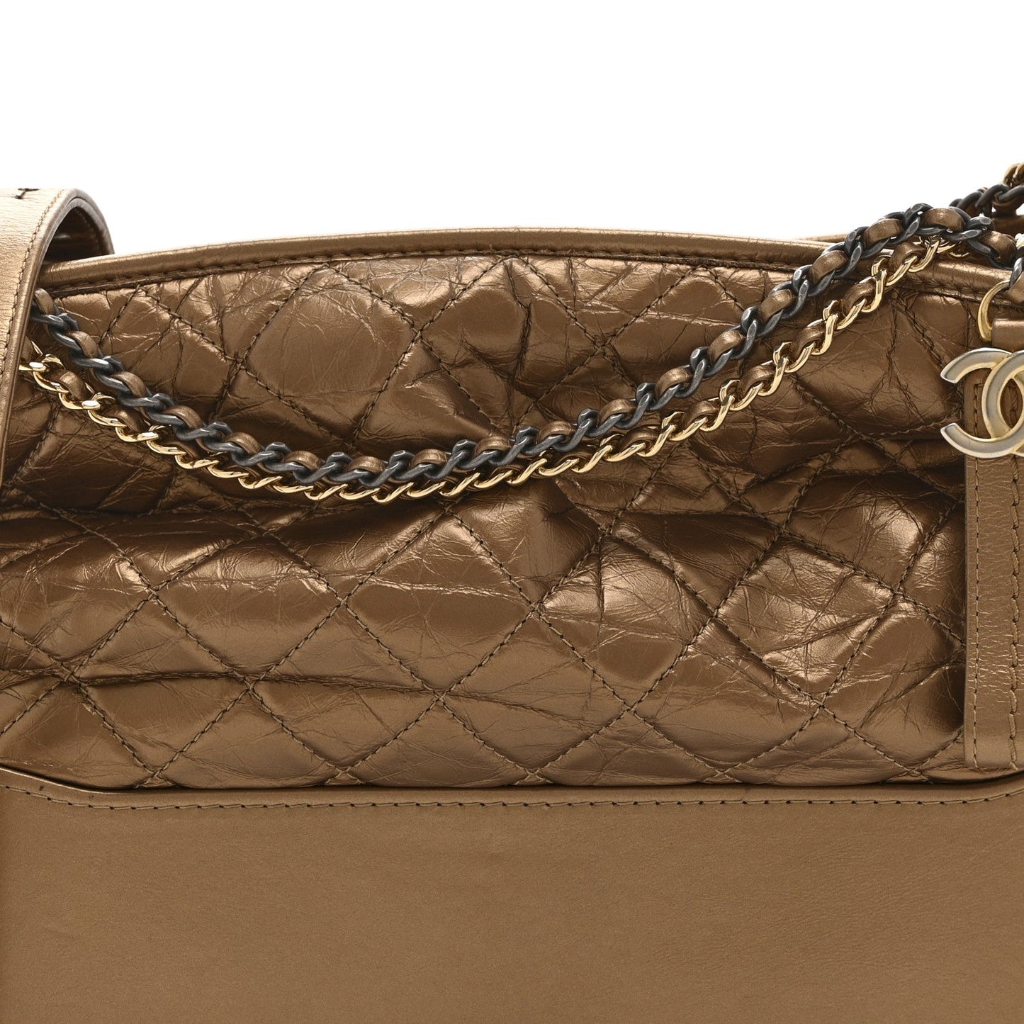 Metallic Aged Calfskin Quilted Medium Gabrielle  Bronze