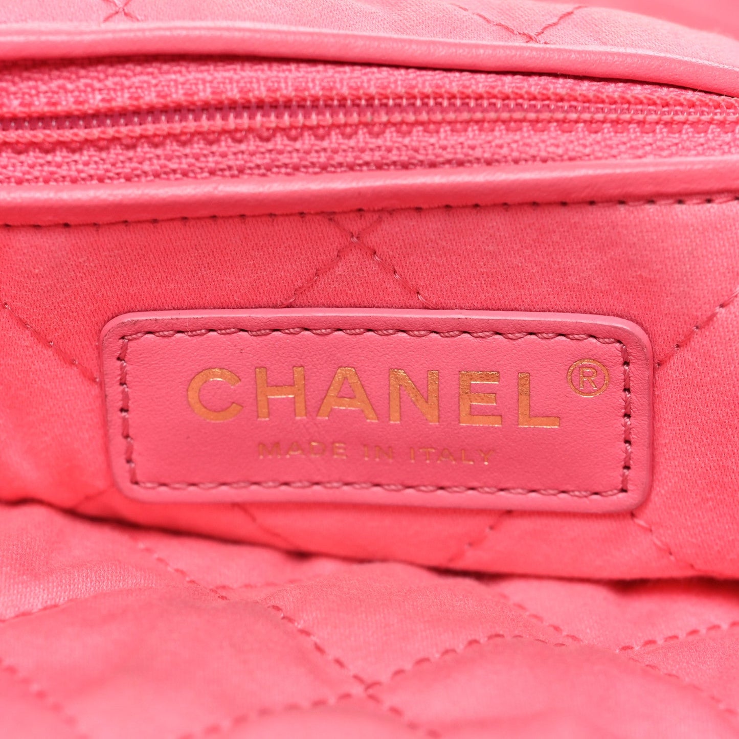 Shiny Calfskin Quilted Chanel 22 Drawstring Bag Coral Pink
