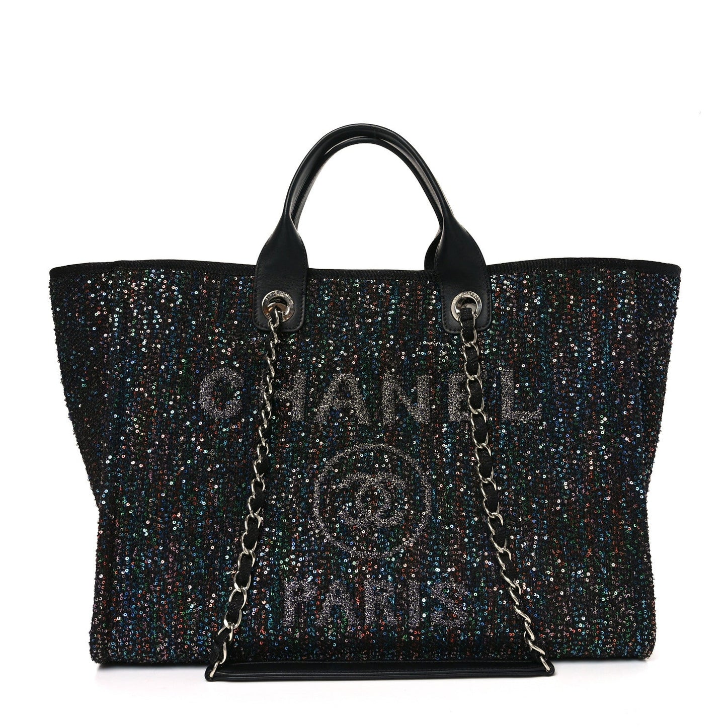 Calfskin Sequin Medium Deauville Tote Black