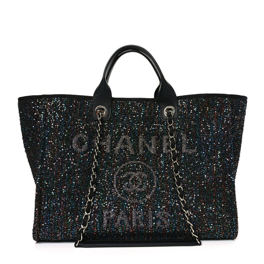 Calfskin Sequin Medium Deauville Tote Black