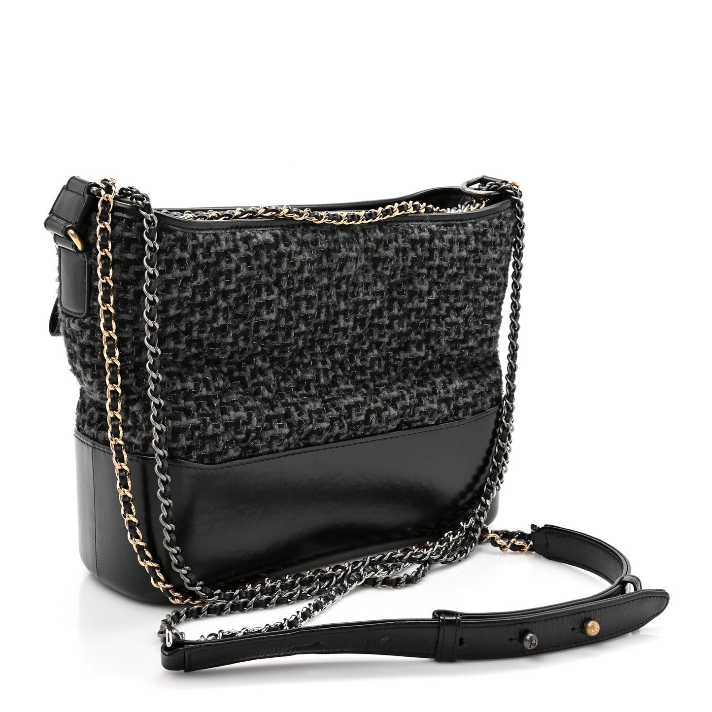 Tweed Calfskin Quilted Medium Gabrielle Hobo Black