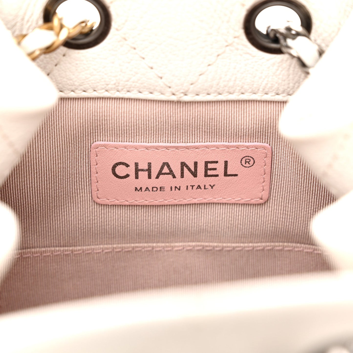 Patent Goatskin Quilted Small Gabrielle Backpack White